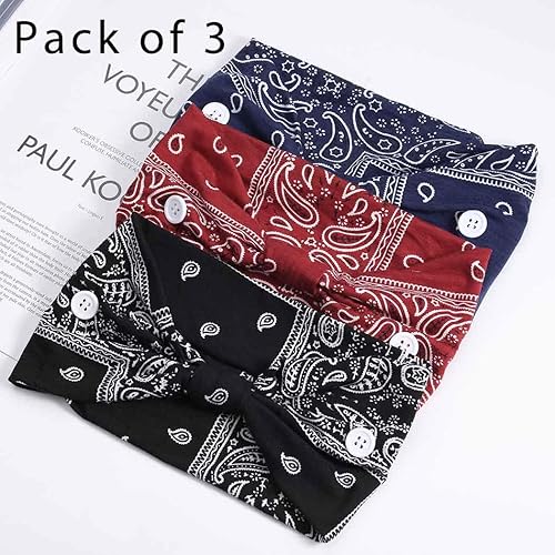 Miniatura 2 de Aceorna Diadema con botones bohemios, bandas anchas anudadas, diademas elásticas para enfermeras, bandas para la cabeza para mujeres, bandas para el