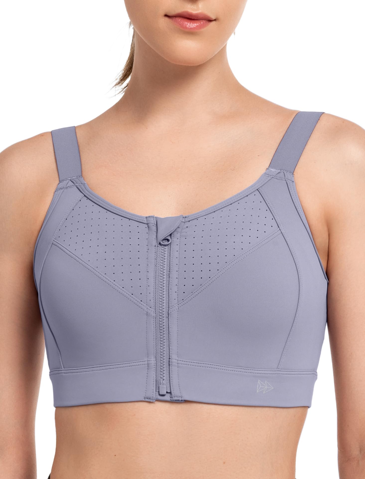 Yvette Adjustable Sports Bras for Women High Impact - Zip Front Sports Bra Plus Size Wireless for Running Workout