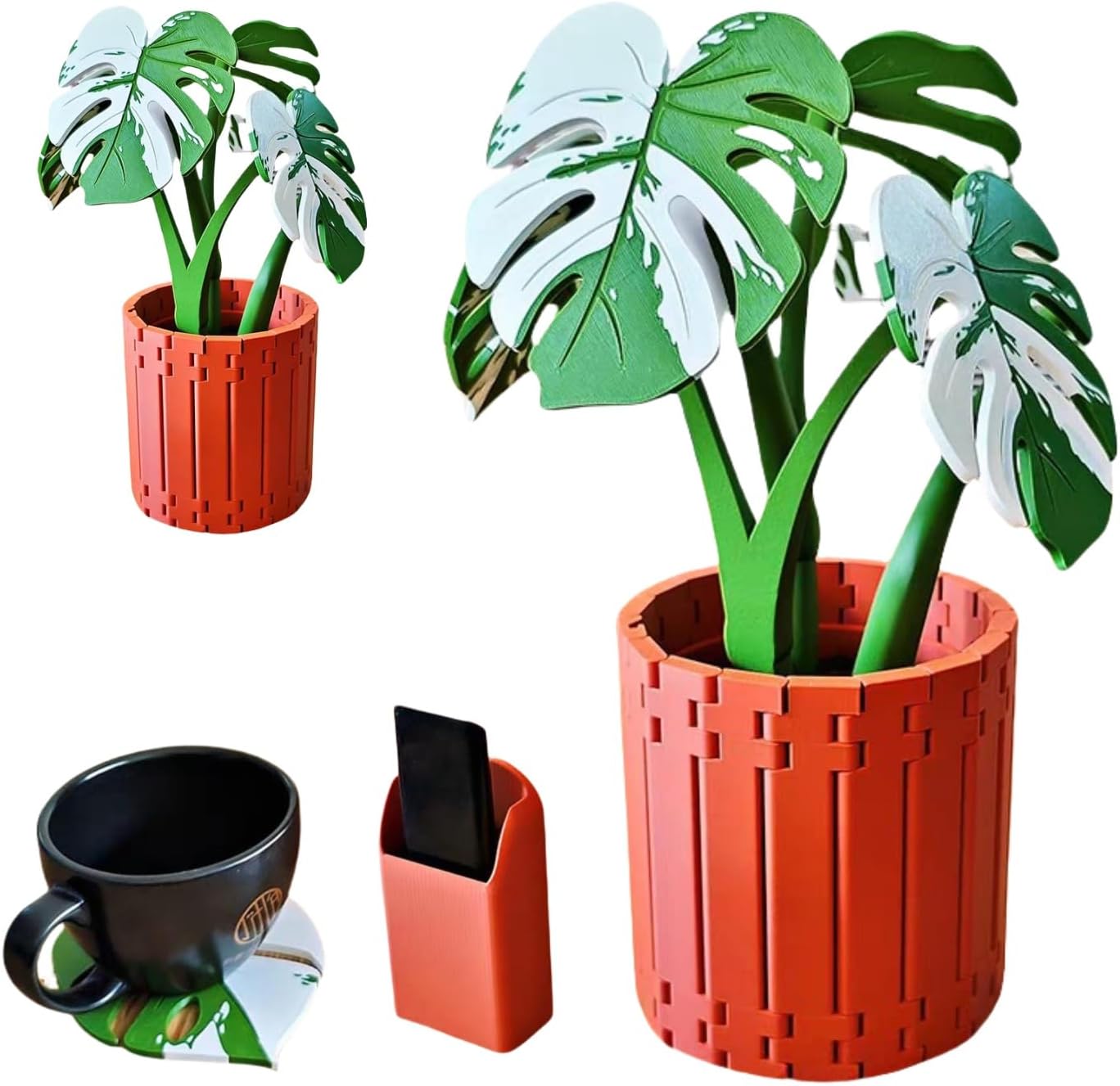 Monstera Plant Coasters Set 3D Printed,Funny Magnetic Monstera Pot Coasters,Creative Turtle Leaf Tropical Leaves Plant Coaster,Non Slip Anti Heat Reusable Home Coaster