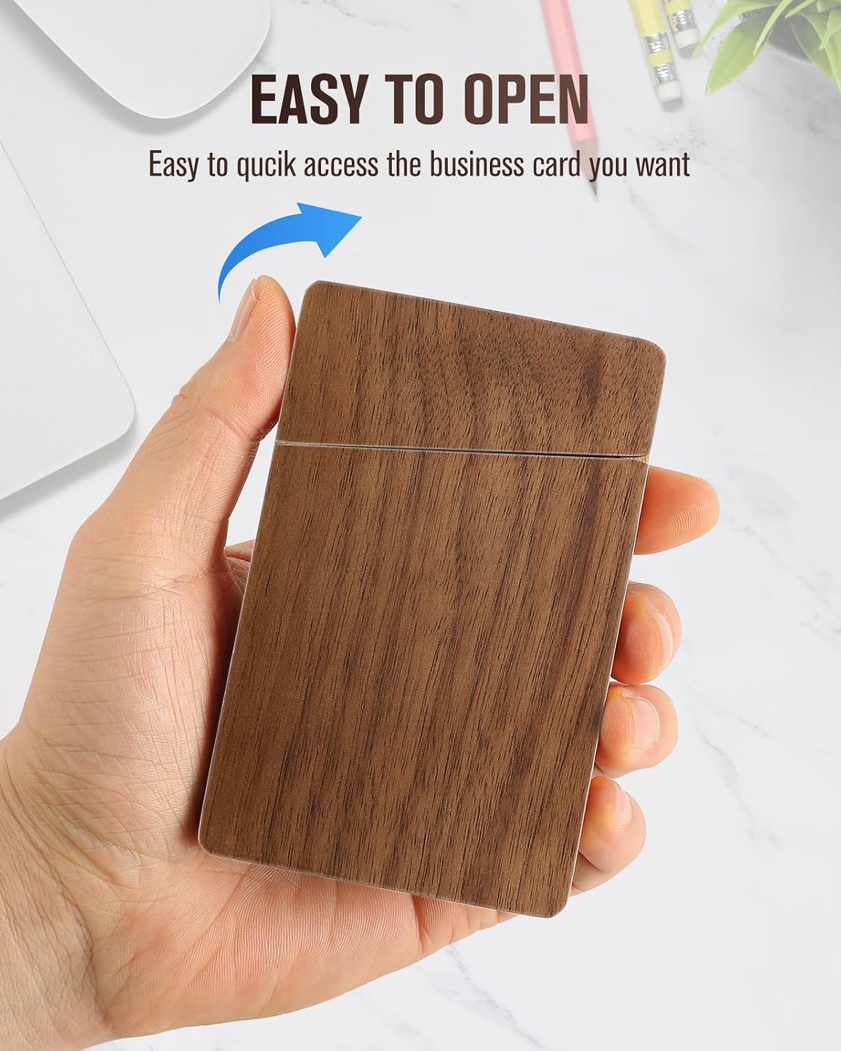 MaxGear Portable Wooden Business Card Holder for Men, Premium Walnut Business Card Case Walnut Credit Cards Pocket for Carrying Your Cards, Slim Magnetic Closure Card Holder for Business & Networking