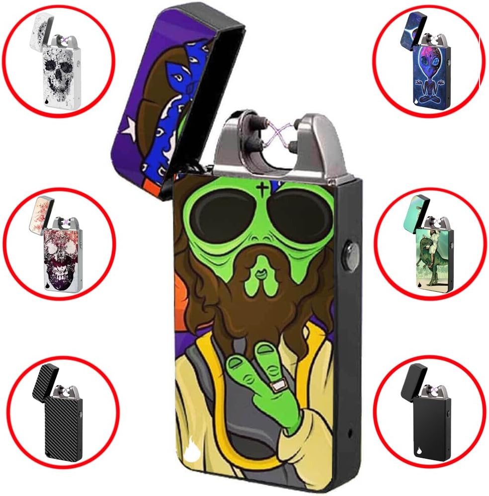 USB Lighter Double Arc -The Flame X- Electric Lighter Electronic Cigarette Coil Lighter USB Rechargeable Windproof Flameless Plasma Beam With Elegant Box (Alien)