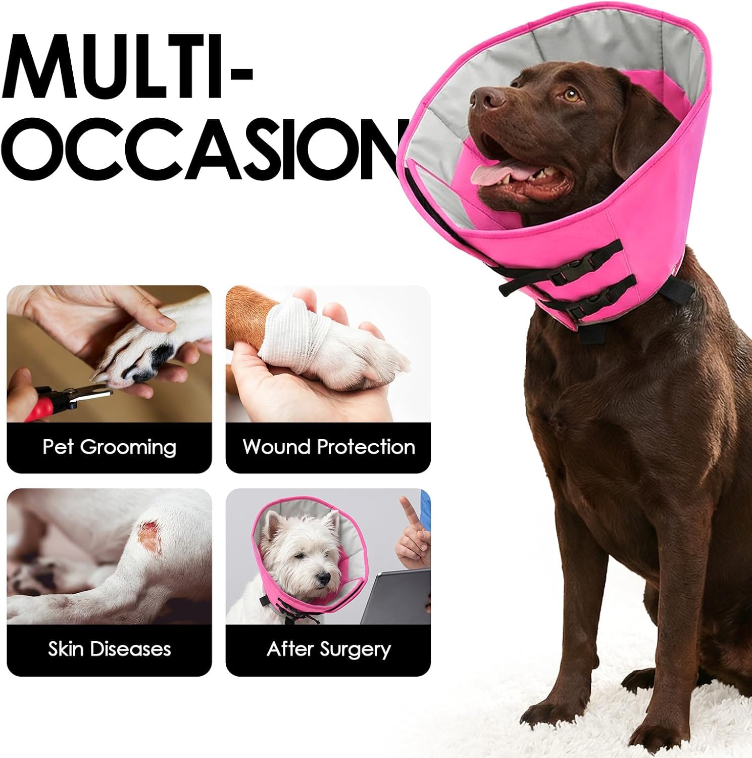 AOFITEE Dog Cone Collar, Adjustable Dog Cones Alternative for Large Dogs After Surgery with Buckle, Soft Pet Cone for Dogs to Stop Licking, Neuter Elizabethan Cones for Wound Healing(PinkGrey,X-Large)
