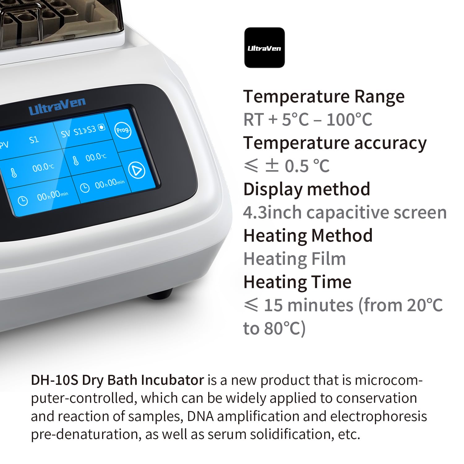 Dry Bath Incubator,Block Heater,with Heating Timing,Includes DW33 Block,Programmable Five-Point Temperature time Setting,DH-10S