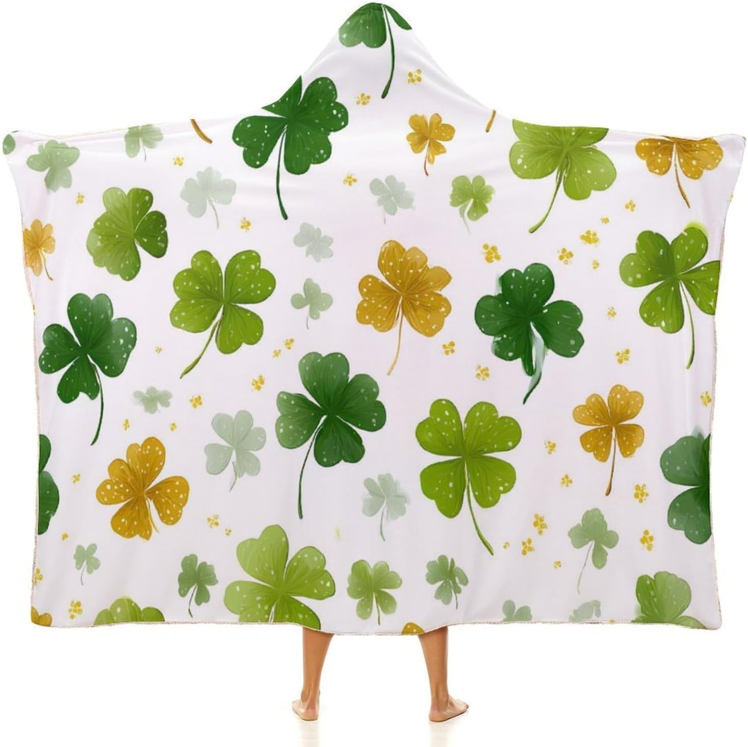 Stpatrick's Day Ireland Clovers Wearable Blanket Oversized Throw Cape | Cozy Hooded Blanket Gifts for Women Men