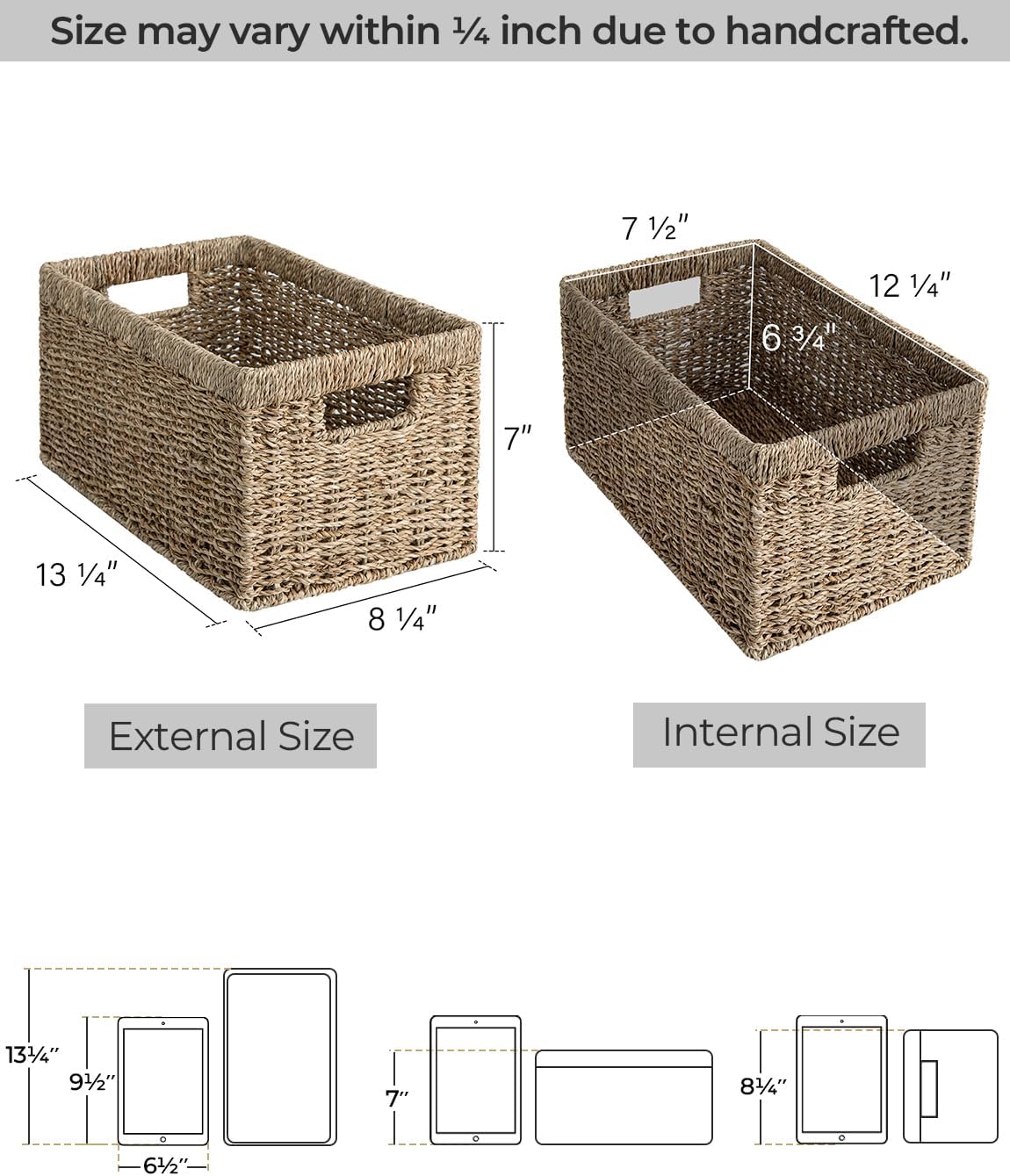 StorageWorks Wicker Storage Basket for Organizing, Medium Seagrass Storage Baskets with Built-in Handles for Pantry, Shelves,2-Pack - Image 2