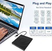 Vista 7 de Unidad de DVD externa, USB 3.0 tipo C, grabadora de CD portátil de CD DVD +-RW, unidad óptica delgada, CD, DVD, ROM, reescritor, reproductor