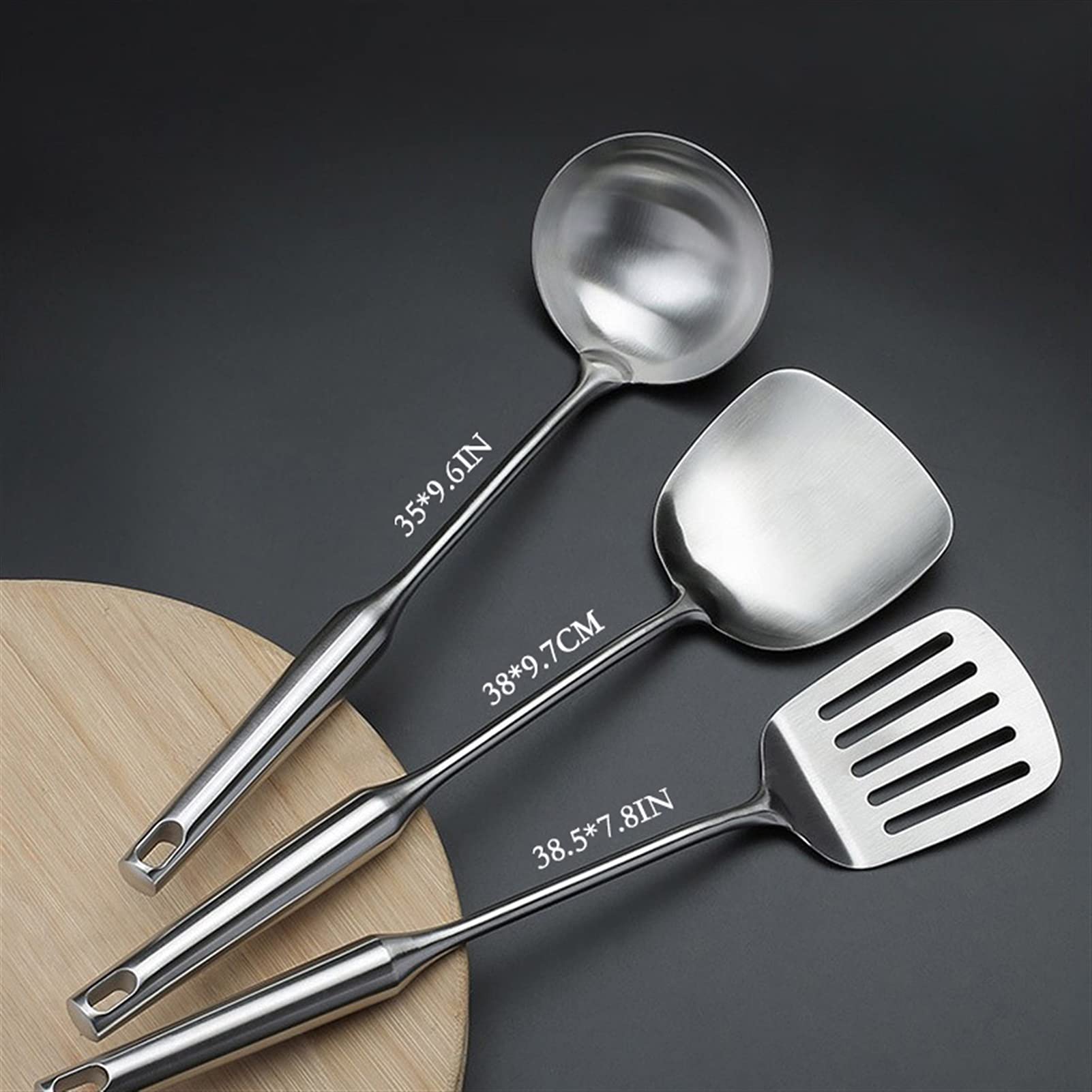 Pfannenwender, 3-teiliges Küchenutensilien-Set mit Pfannenwender aus Edelstahl, Bratenspatel, Suppenlöffel, Kochgeschirr, ideal für Eier, Pfannkuchen