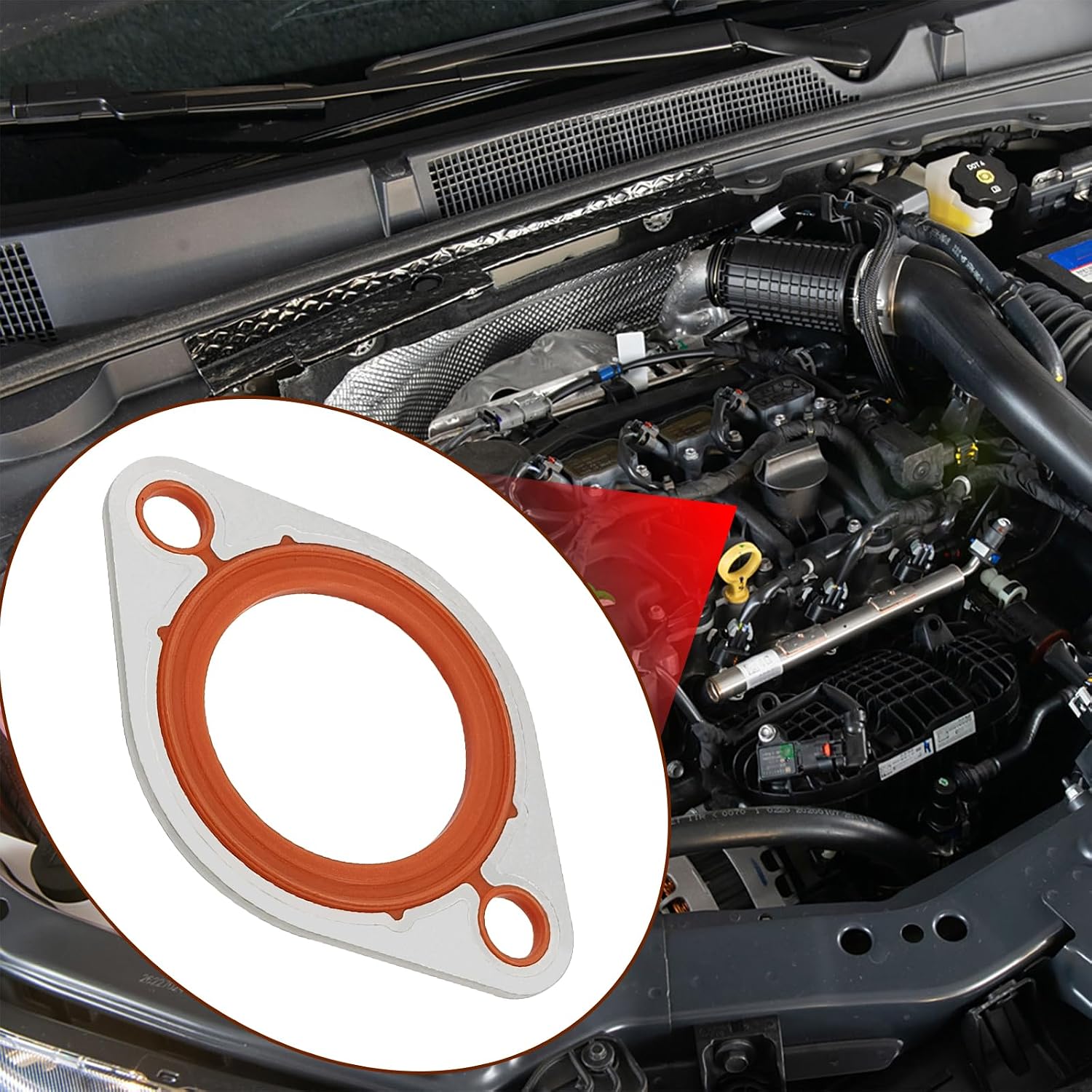 2PCS Thermostat Water Neck Housing Gasket - 1/8" Aluminum Carrier+Silicone Thermostat Water Neck Replacement for Chevy SBC BBC 265 283 305 327 350 383 396 400 427 454 472 500
