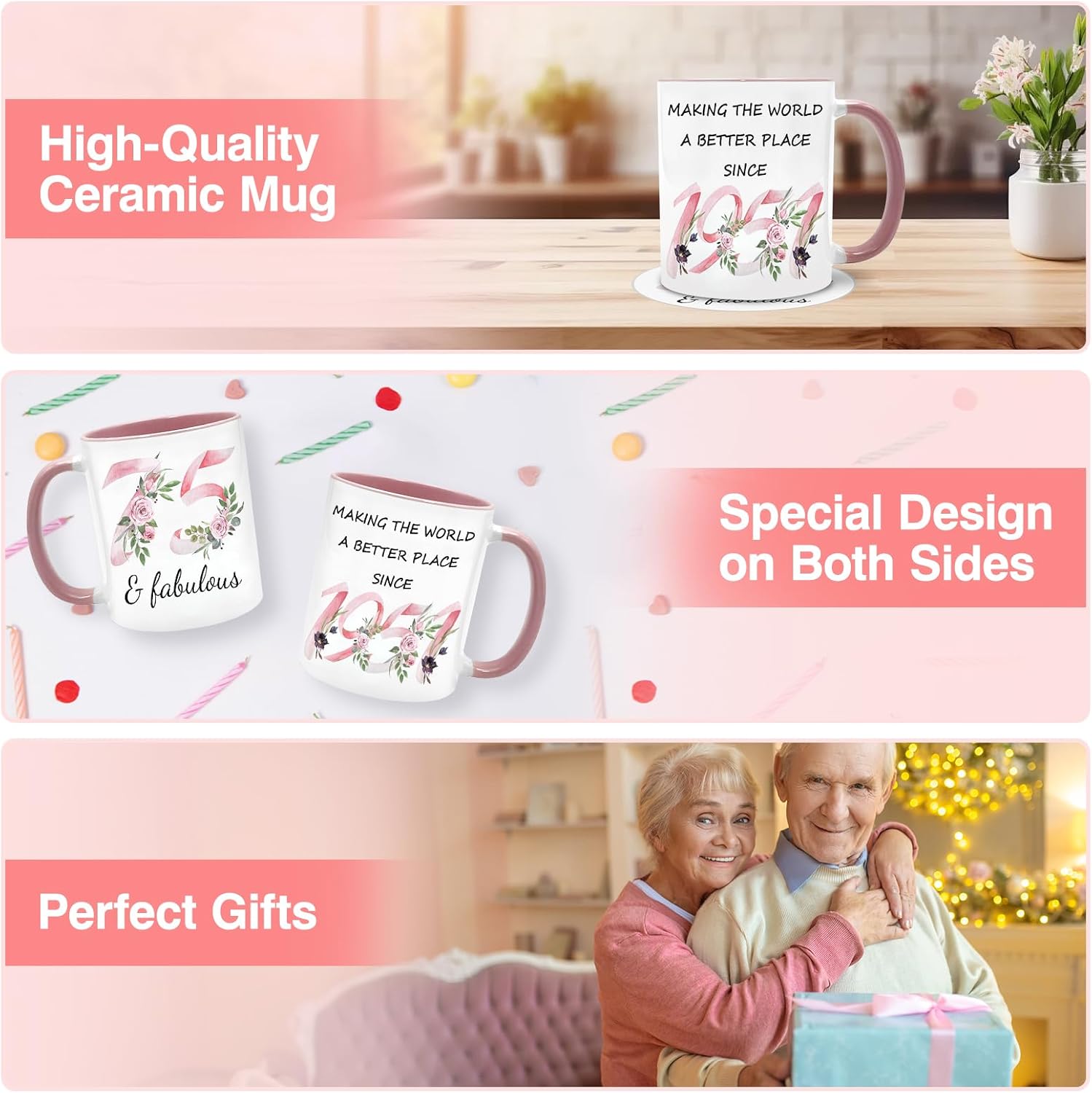 75th Birthday Gifts for Women Her, 1951 Vintage Birthday Coffee Mugs with Silicone Coaster, Fabulous 1951 Gifts Ideas for 75 Years Old Women Mom Sisters Grandma - Image 4