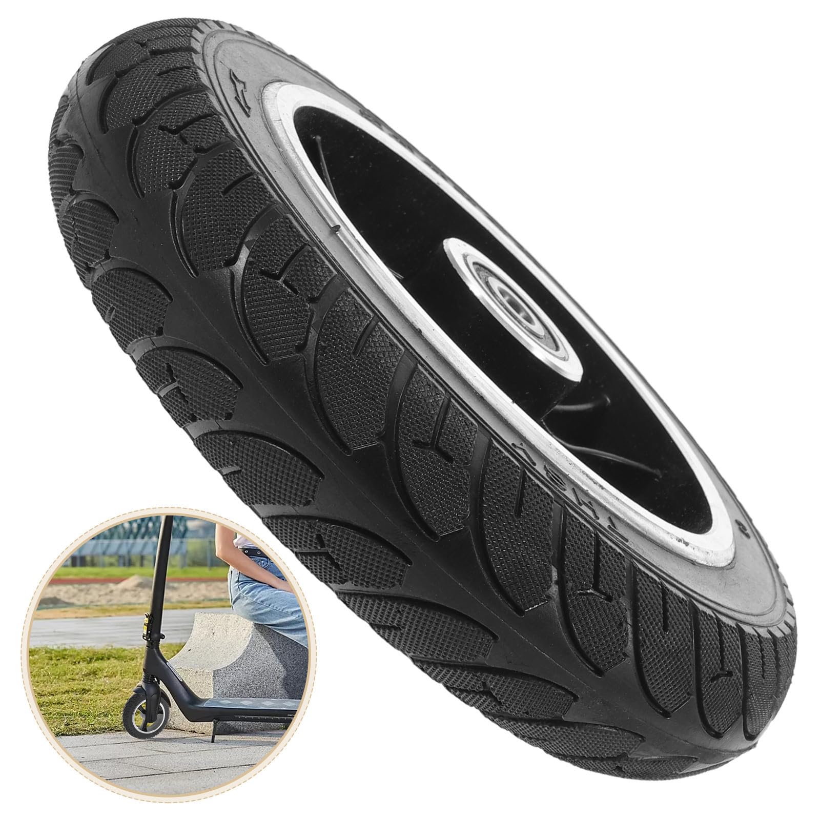 Pneumatico Pieno per Monopattino Elettrico, Ruota Solida per Scooter Elettrico 200x50 8 Pollici, Lega di Alluminio e Gomma, senza Aria, per Strade Cittadine Pianeggianti e Lievi