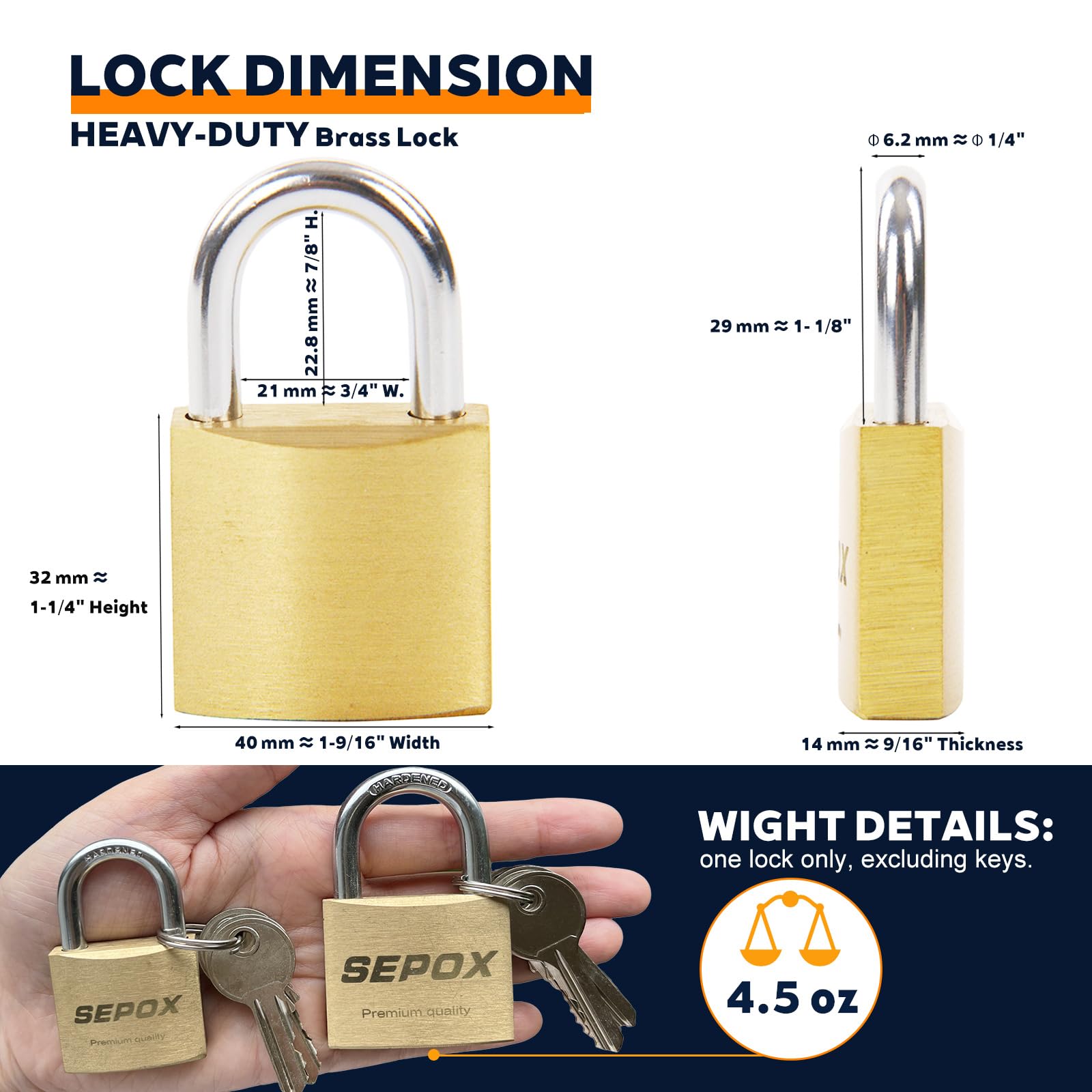 SEPOX® Set di 16 lucchetti con chiavi uguali a chiave, di alta qualità, 40 mm, in ottone massiccio, set da 16 lucchetti con stesse chiavi, 24 pezzi, anti-taglio, resistenti alle intemperie, per