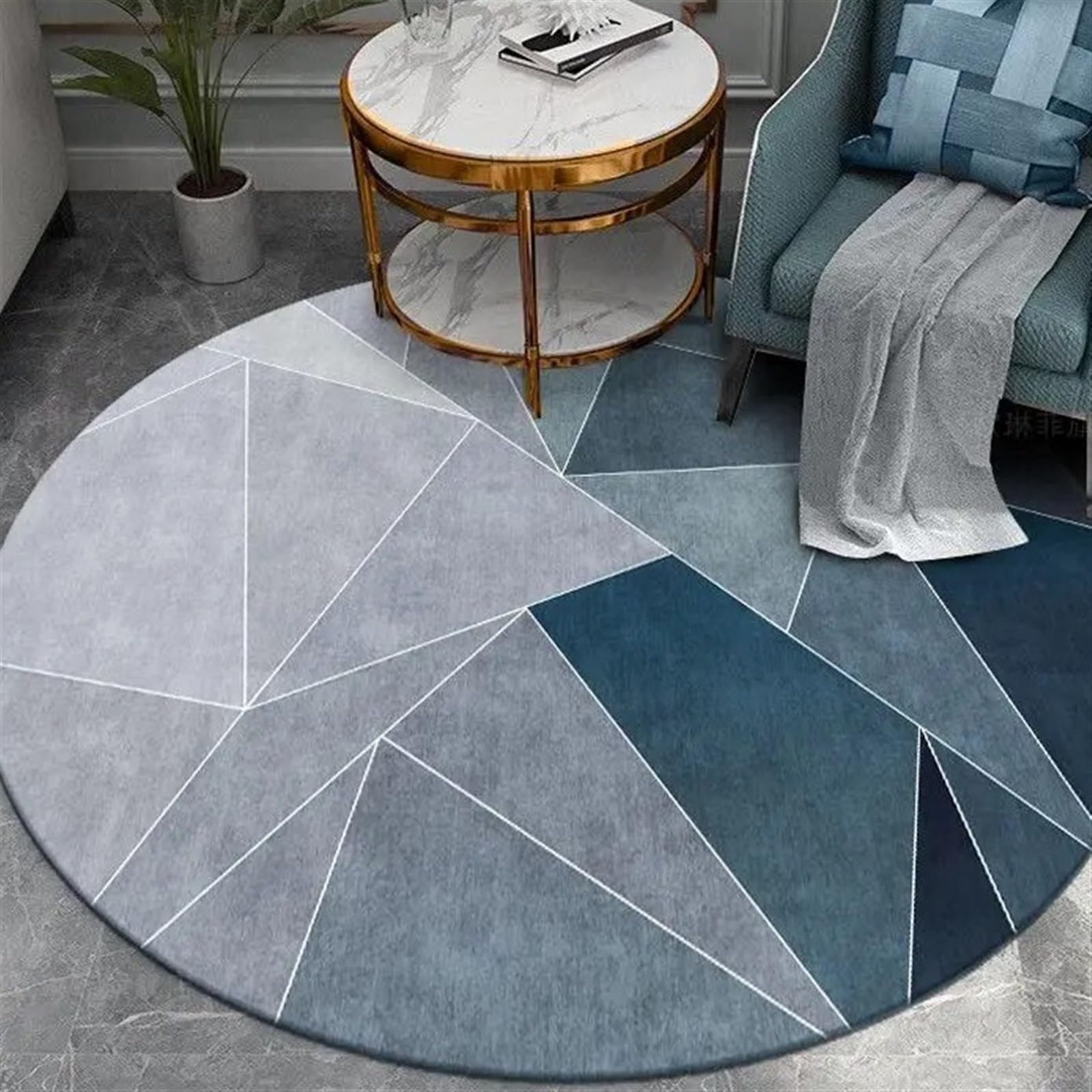 Tapis de chambre à coucher rond géométrique anti-rayures pour fauteuil