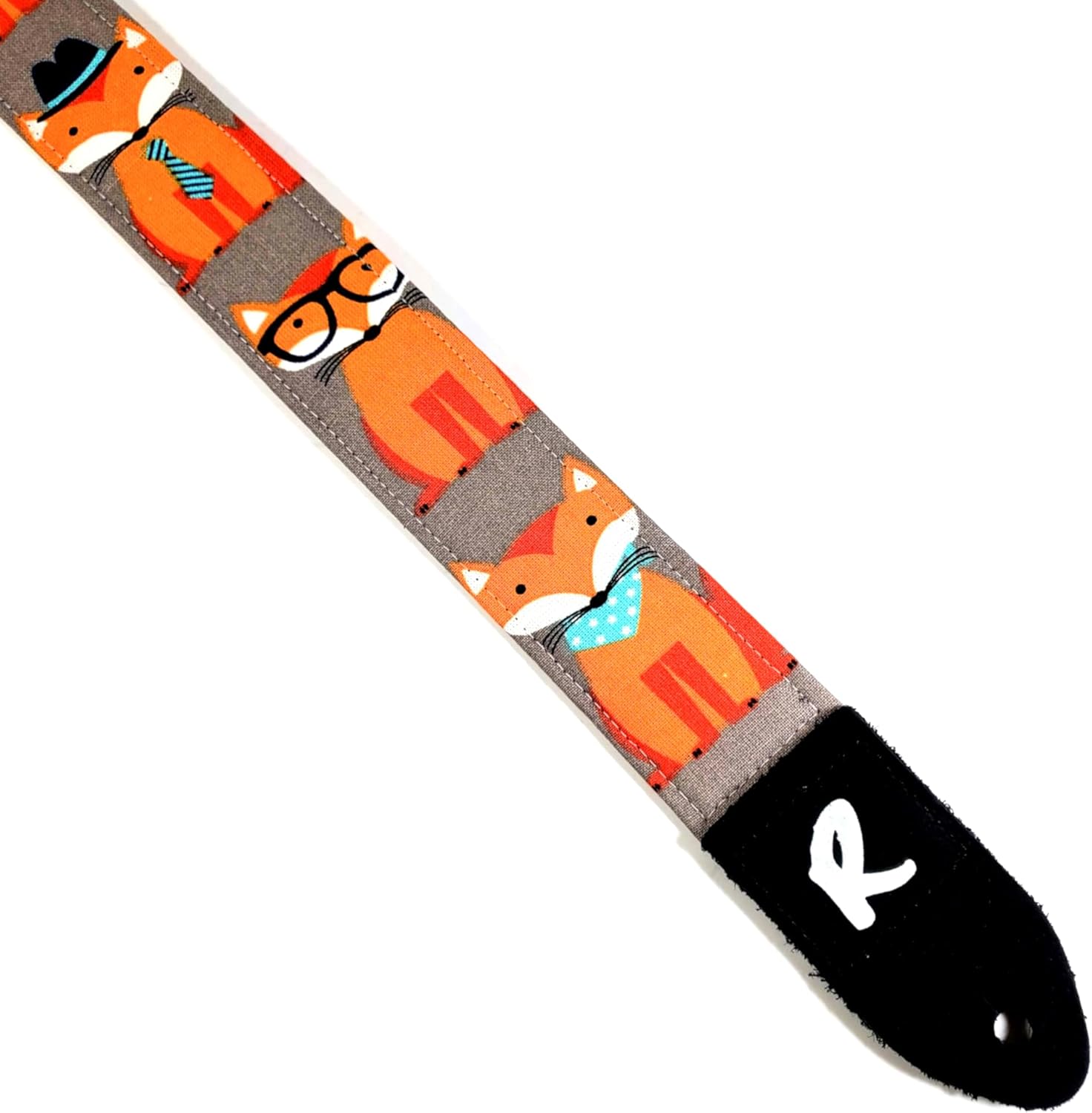 Ukulele Strap Foxes, Fox Glasses Ukulele Strap, Adjustable Double Padded Genuine Uke Strap Leather plastic hardware Ukulele Strap Strong Back Straps