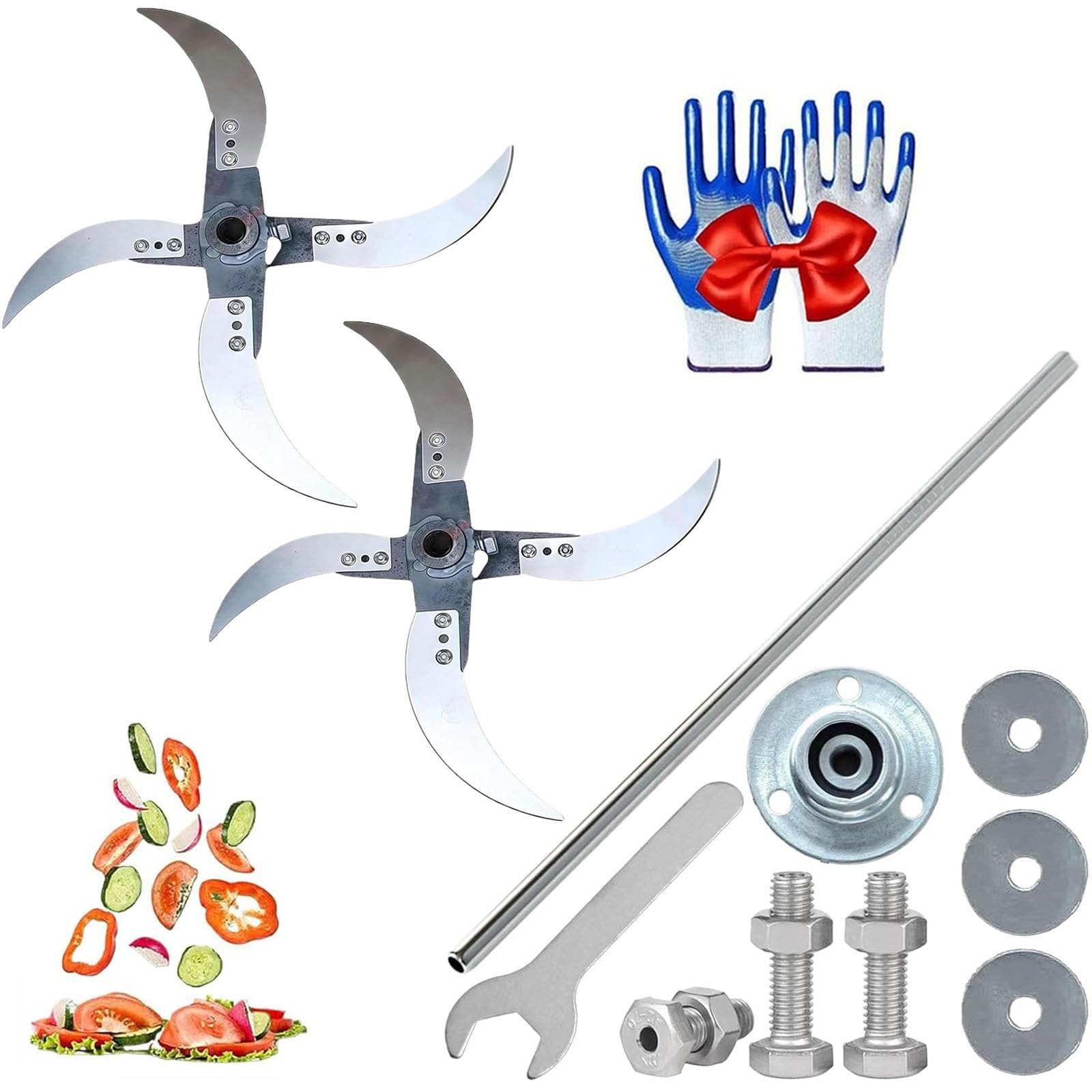 FJZFXKZL Household Farming Grass Shredder Knife Blades,Adjustable Diameter Vegetable Shredder Set with 12 Mounting Holes,Improved Chopping Efficiency for Grass and Vegetables(2 set)