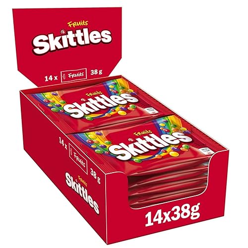 Skittles Fruits, Caramelle Americane Rotonde Colorate a tutti i Gusti della Frutta, 14 confezioni da 38 g ognuna