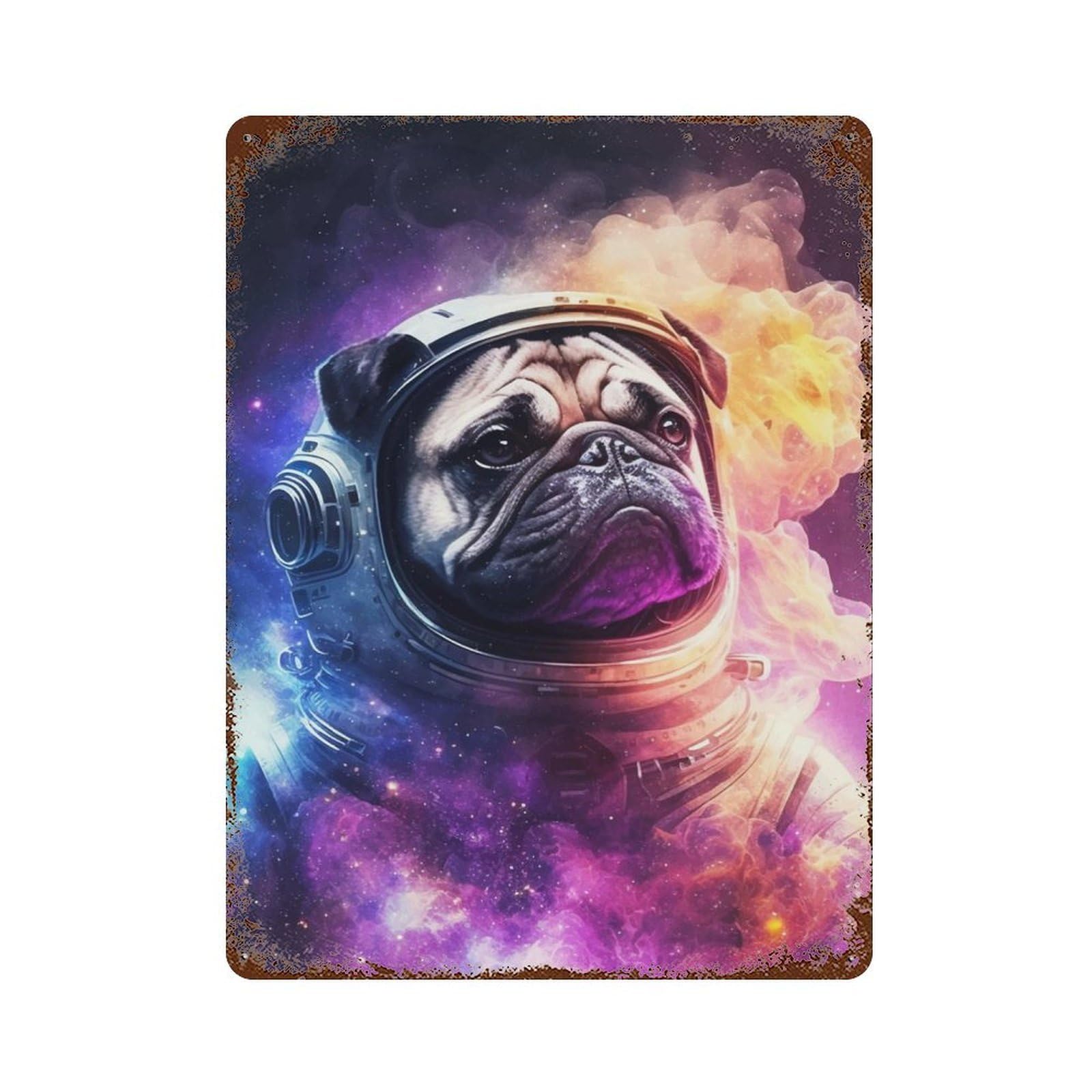 Vintage Metal Tin Sign with Galaxy Pug Design 15.7"x11.8", for Living Room, Hallway And Home Decor, Retro Wall Decor