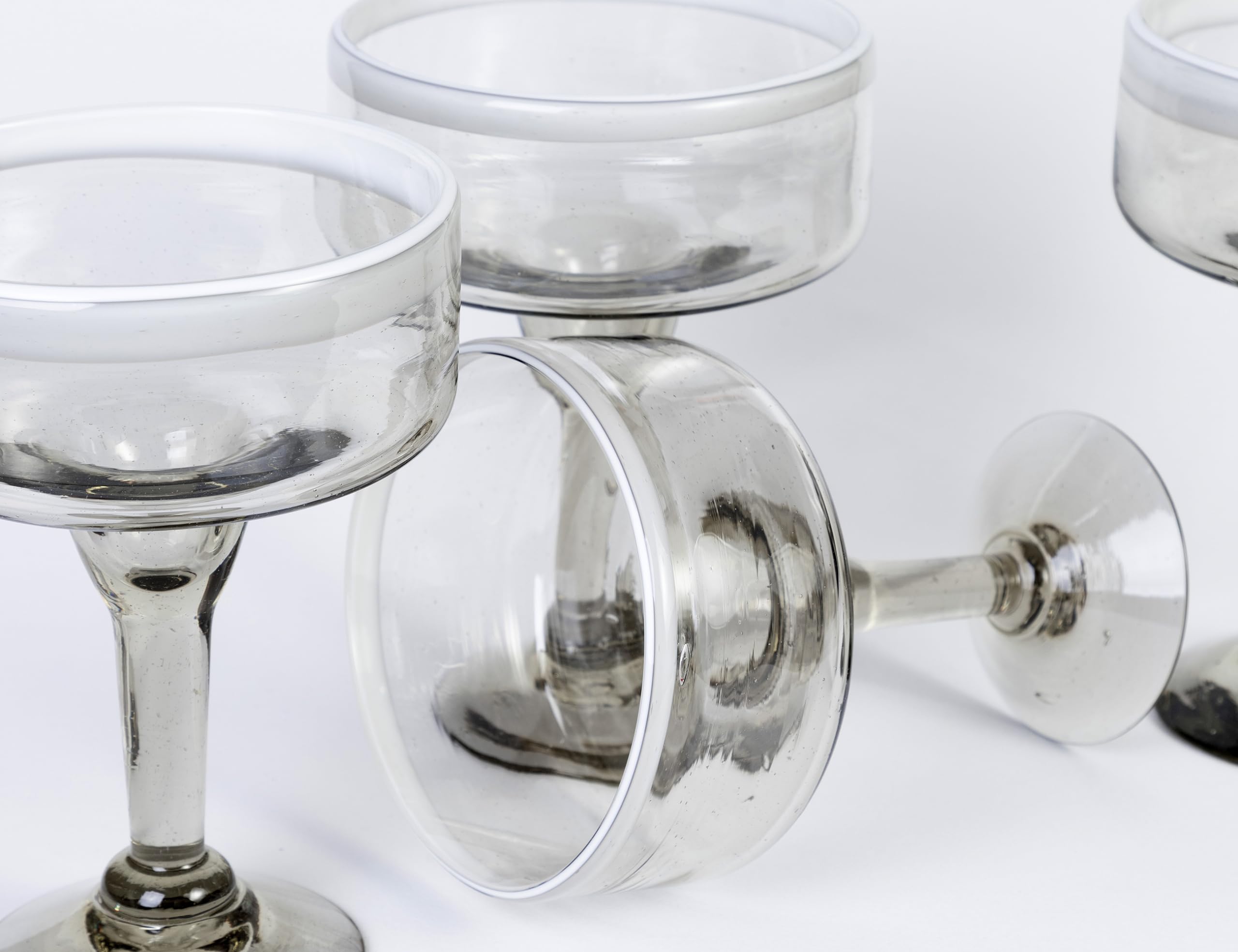 Set di 4 bicchieri da margarita messicani soffiati a mano, 473 ml, bordo bianco, vetro messicano
