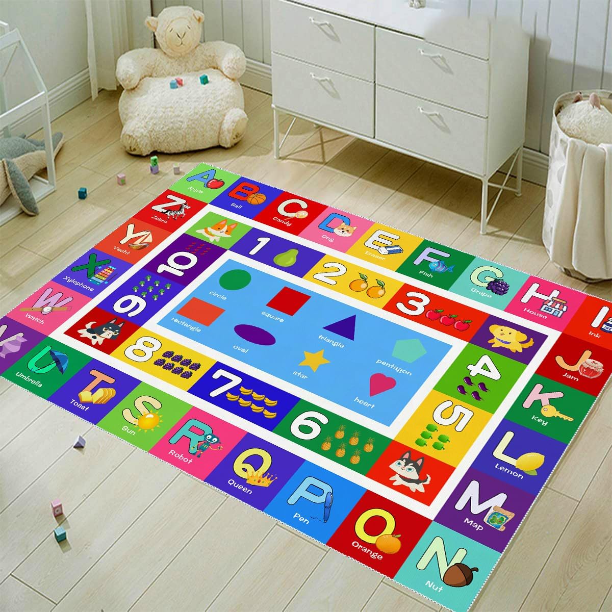ABC Kids Alphabet Rug - Vibrant Colorful Bright Colors - for Kids Room/Bedroom/Classroom/Playroom Area Rug (A, 80X120CM)