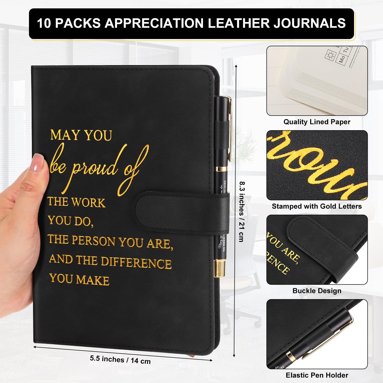 Kosiz 20 Pcs/10 Sets Employee Appreciation Gifts Bulk A5 Leather Notebook and Pen Inspirational Journal Pens for Teacher Appreciation Nurse Coworker Staff Team Gift(Black,May You Be Proud)