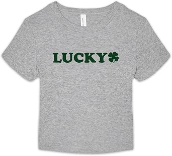 Green Lucky Clover Womens Short Sleeve Slim Fit Tee Crop Top Shirt
