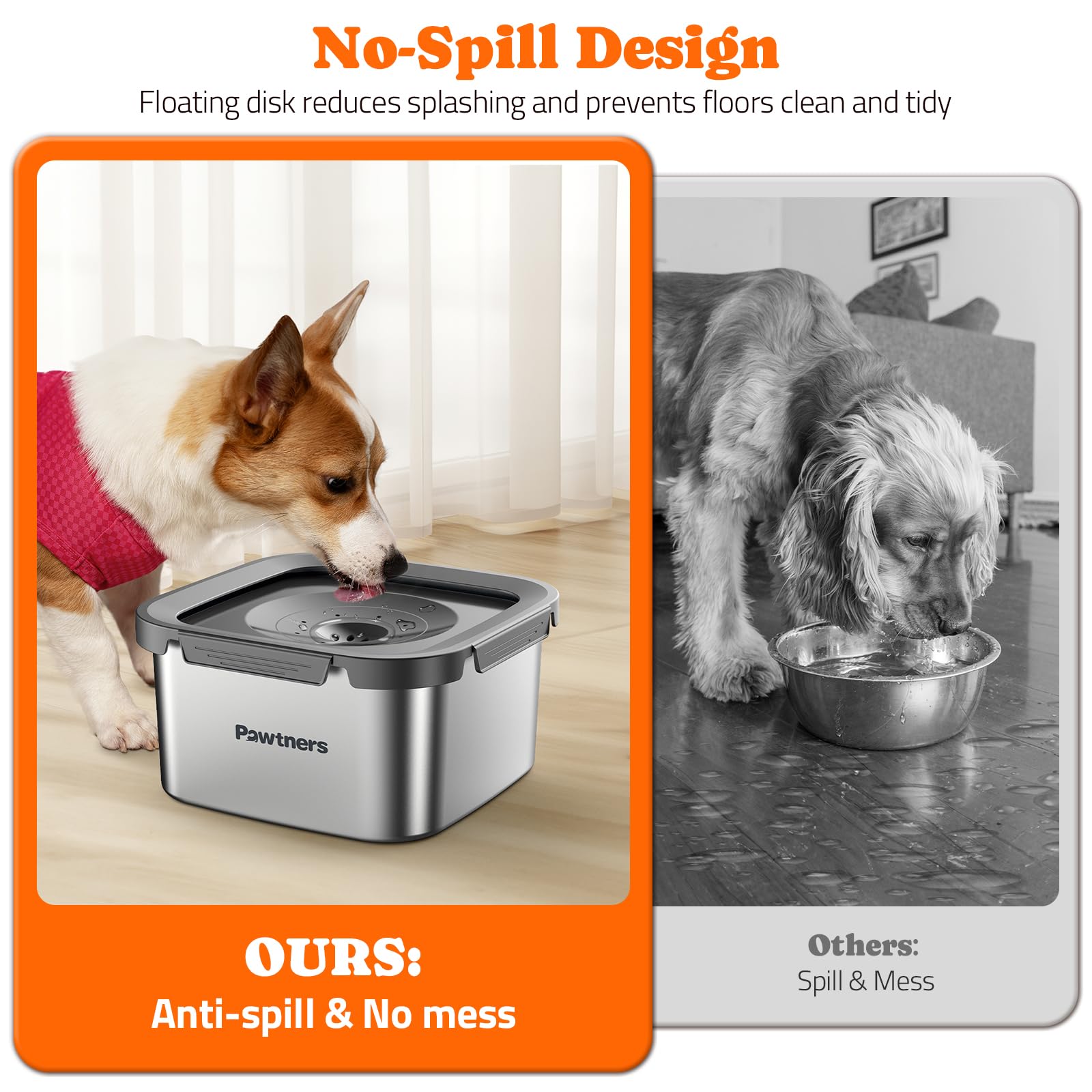 Cuenco de agua para perros antiderrames: cuenco grande de 4.5 L para perros sin derrames, cuenco de agua de acero inoxidable a prueba de derrames, cuenco de agua lento para perros, cuenco de agua sin