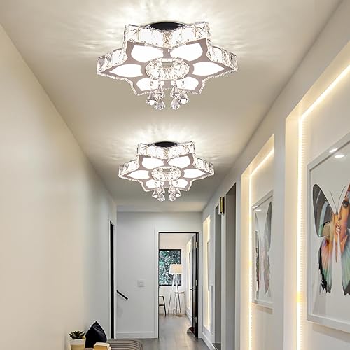 Miniatura 7 de 16.1 Candelabros de cristal modernos LED en forma de flor, lámpara de techo empotrada para dormitorio, sala de estar, comedor, pasillo, vestíbulo