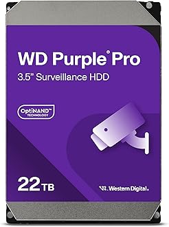 Western Digital 22TB WD Purple Pro Surveillance Internal Hard Drive HDD - SATA 6 Gb/s 512 MB Cache 3.5" - WD221PURP