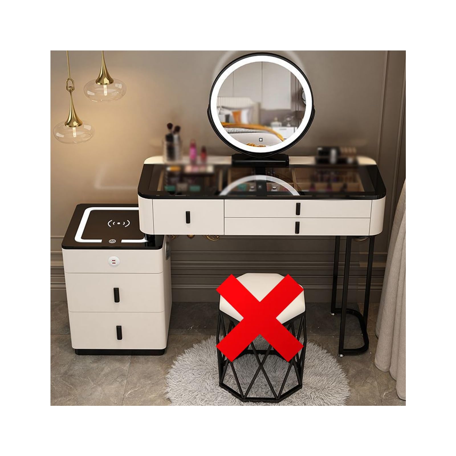 CGCSYZ Modern Makeup Vanity Table with LED Lighting Large Mirror & Storage Drawers Wooden Dressing Table for Cosmetics Stylish Gray Makeup Station.(Bianco-103 * 60 * 40cm)