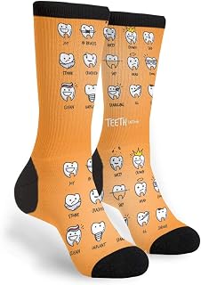 934 Novelty Work Socks Cute Cartoon Teeth Office Socks Anti-Slip Walking Socks Unisex For Camping Outdoor Basketball 40Cm