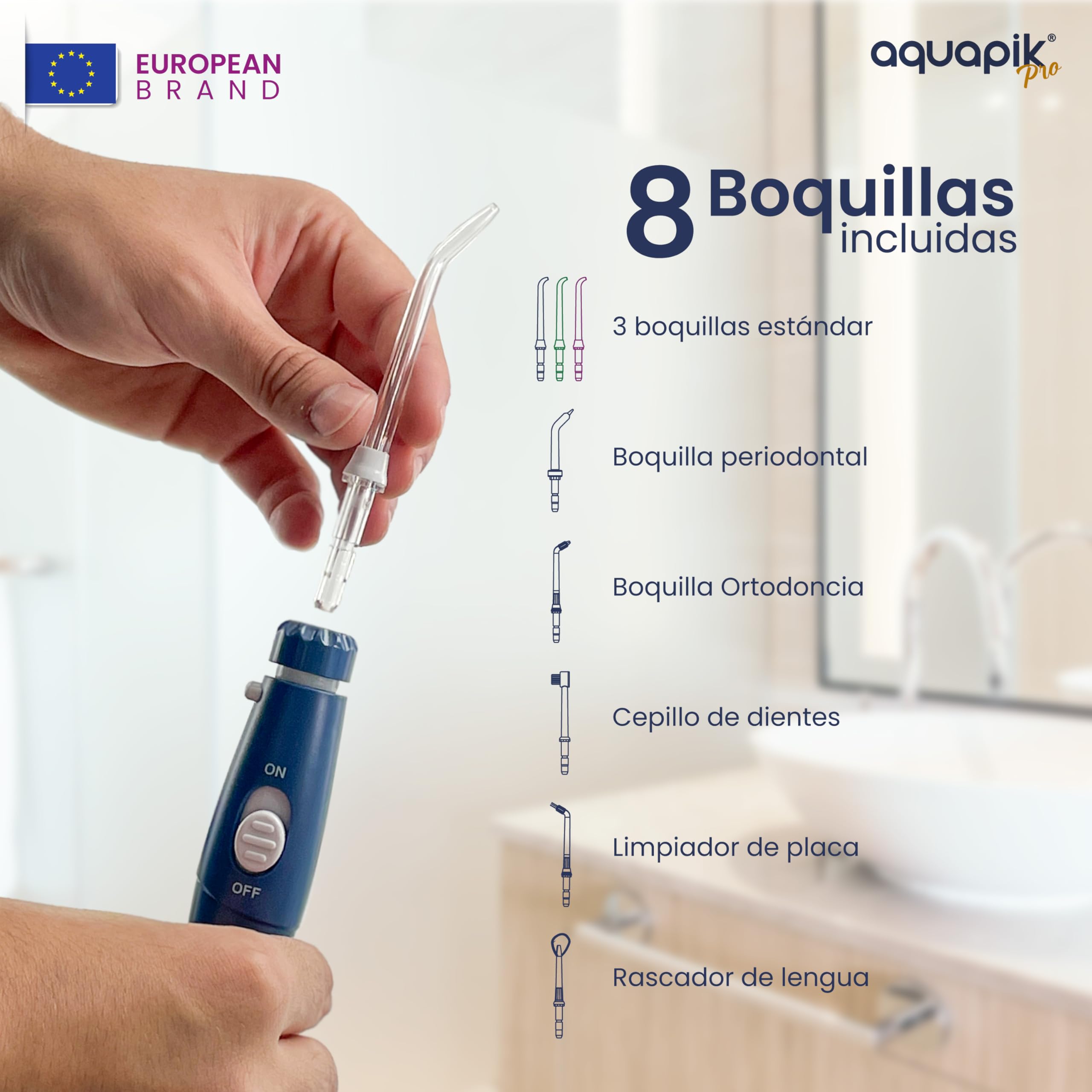 Compra Inteligente: Aquapik® Pro Irrigador dental Sobremesa + Aquapik® Mini en un Pack | (AZUL)