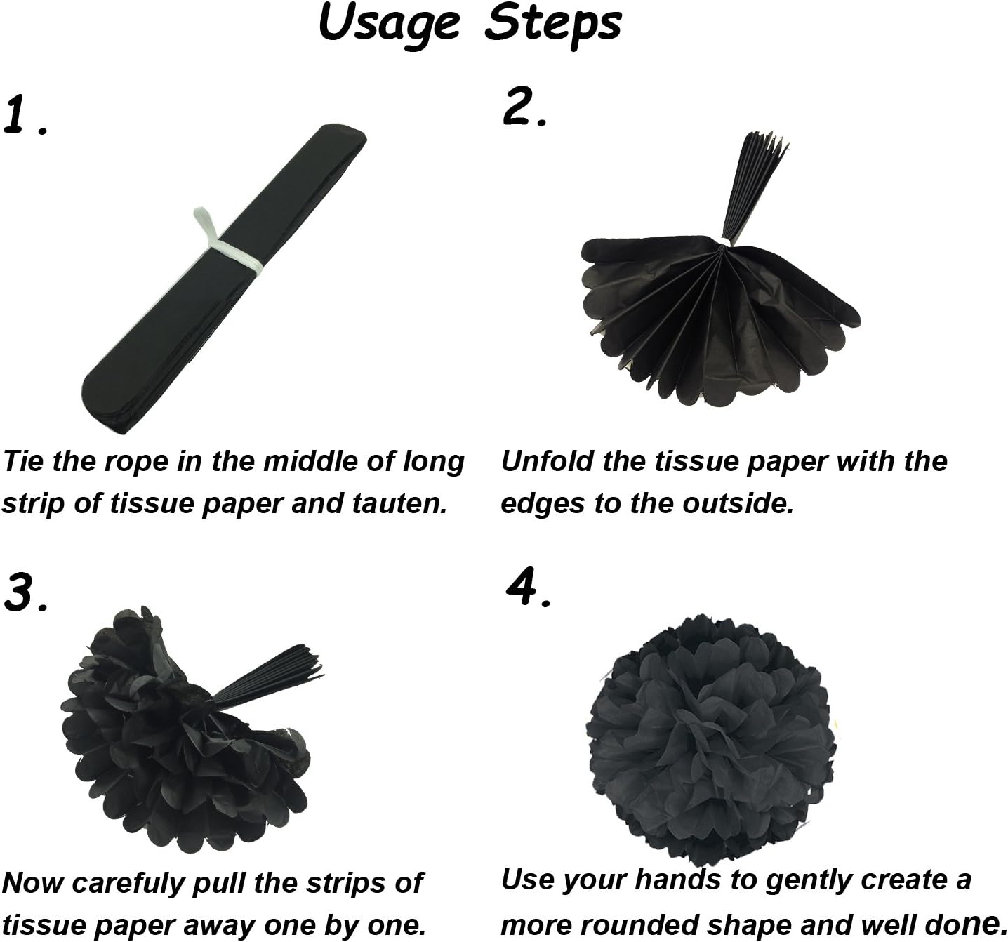 Tissue Paper Pom Poms, Recosis Paper Flower Ball for Birthday Party Wedding Baby Shower Bridal Shower Festival Decorations 18 Pcs - Black, Gold and Silver - Image 5