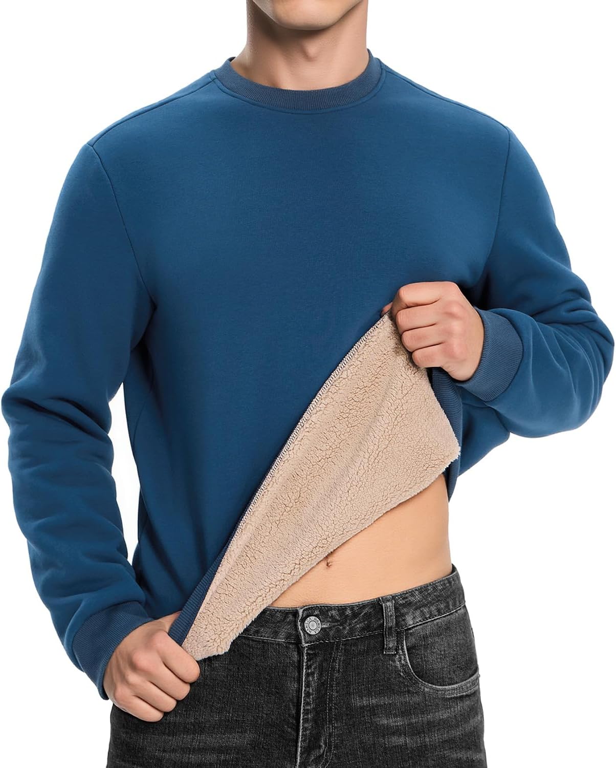 HODOSPORTS Mens Crewneck Sherpa Lined Sweatshirts Fleece Lined Pullover Shirts Warm Heavyweight Basic Tops Winter Clothes - Image 2