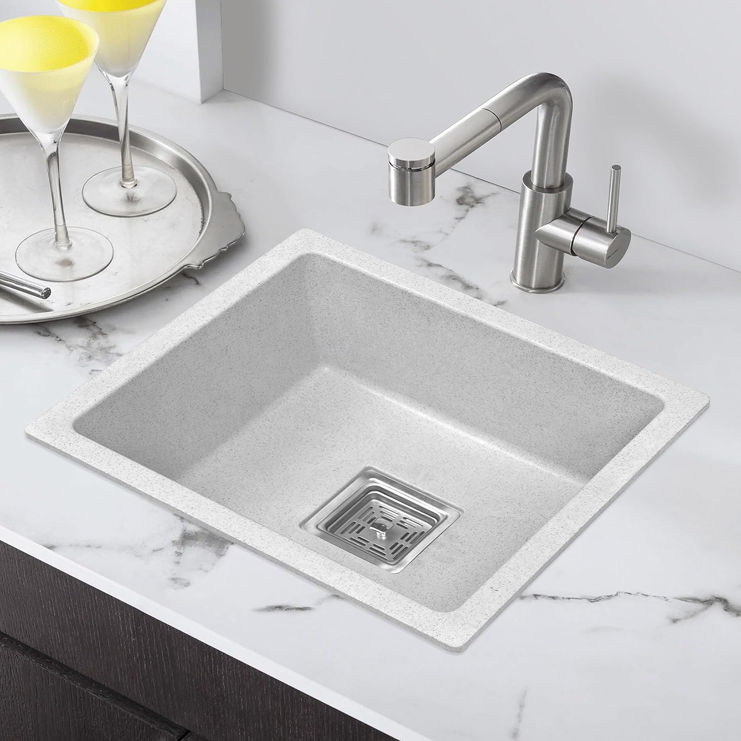 Qualito Granite/Quartz Kitchen Sink 21x18x9 Inch White with Accessories ( Waste Coupling and Pipe) | Single Big Bowl Luxury Sink for Kitchen ( White ) | Non-Fading Colour and Sound Dampening Sink (B0C71F2K1R) Amazon Price History, Amazon Price Tracker