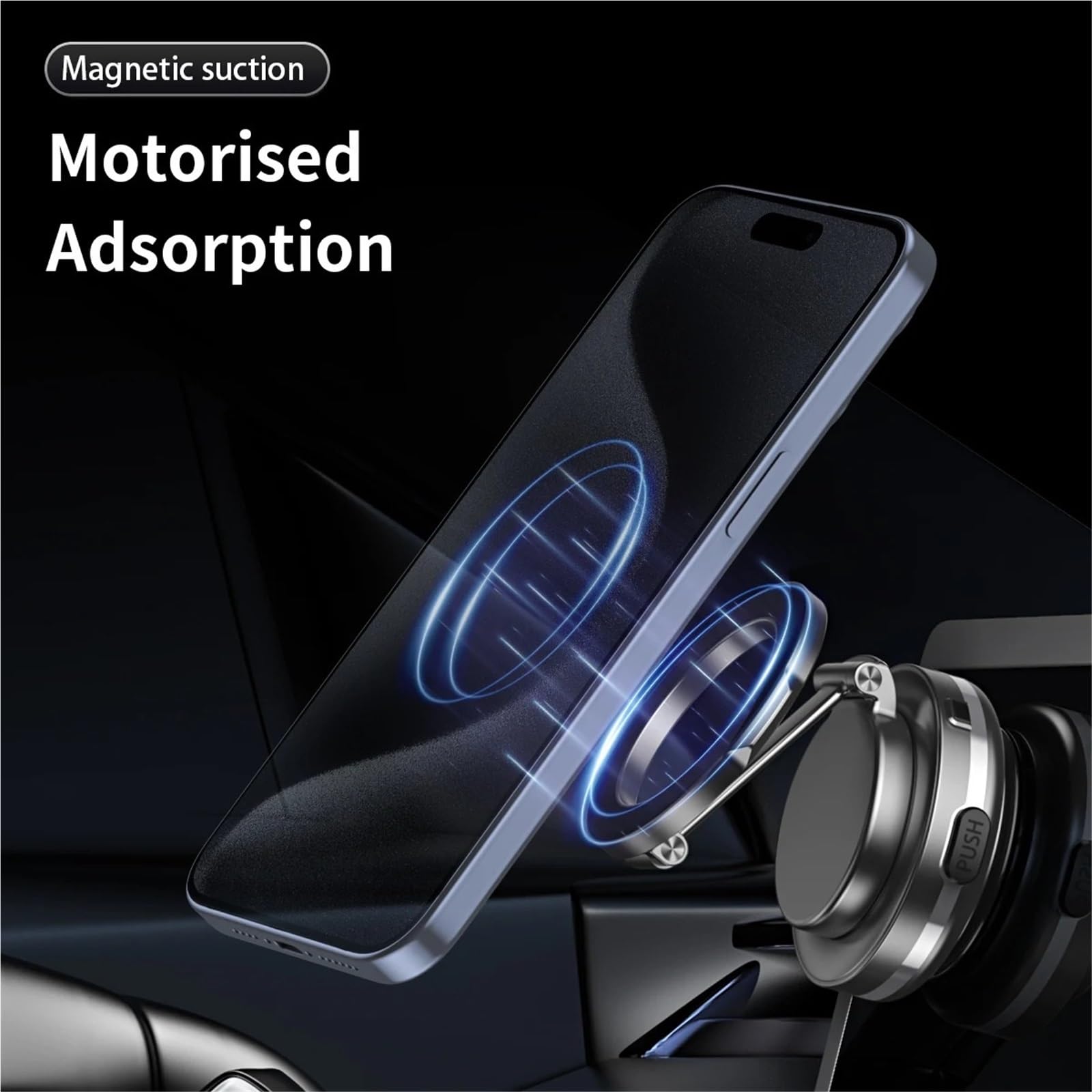 Soporte Movil Coche Soporte Auto Móvil Soporte magnético Plegable para teléfono, Soporte de Coche con succión de vacío Fuerte, Soporte de aleación de Zinc Ajustable de 360 ​​° para Escritorio