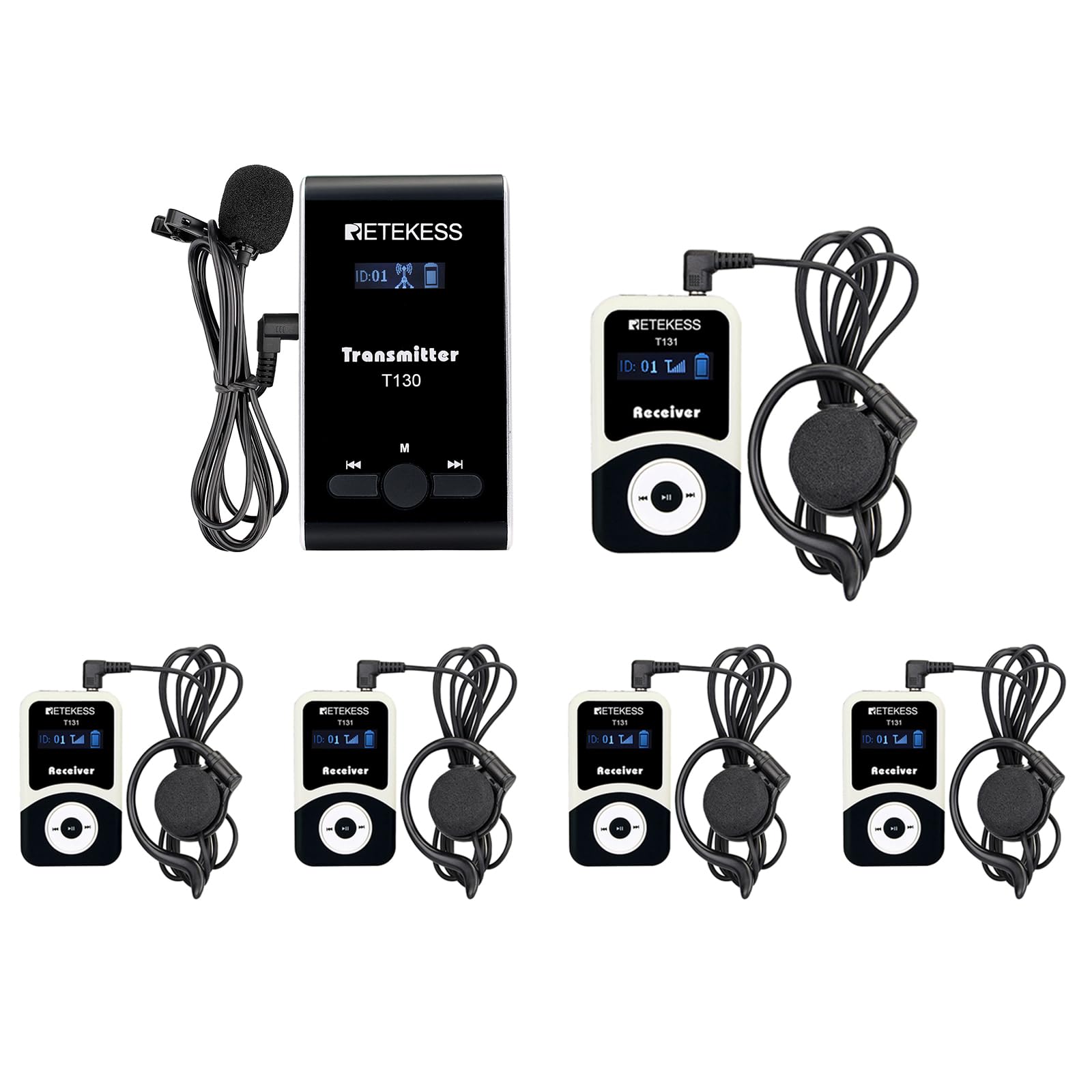 Retekess T130-T131 Sistema di Guide Turistiche, Set di Guide Turistiche con Cuffie, Wireless Tour Guide System, PLL Tecnologia, 60 M, Adatto per tour a piedi della città