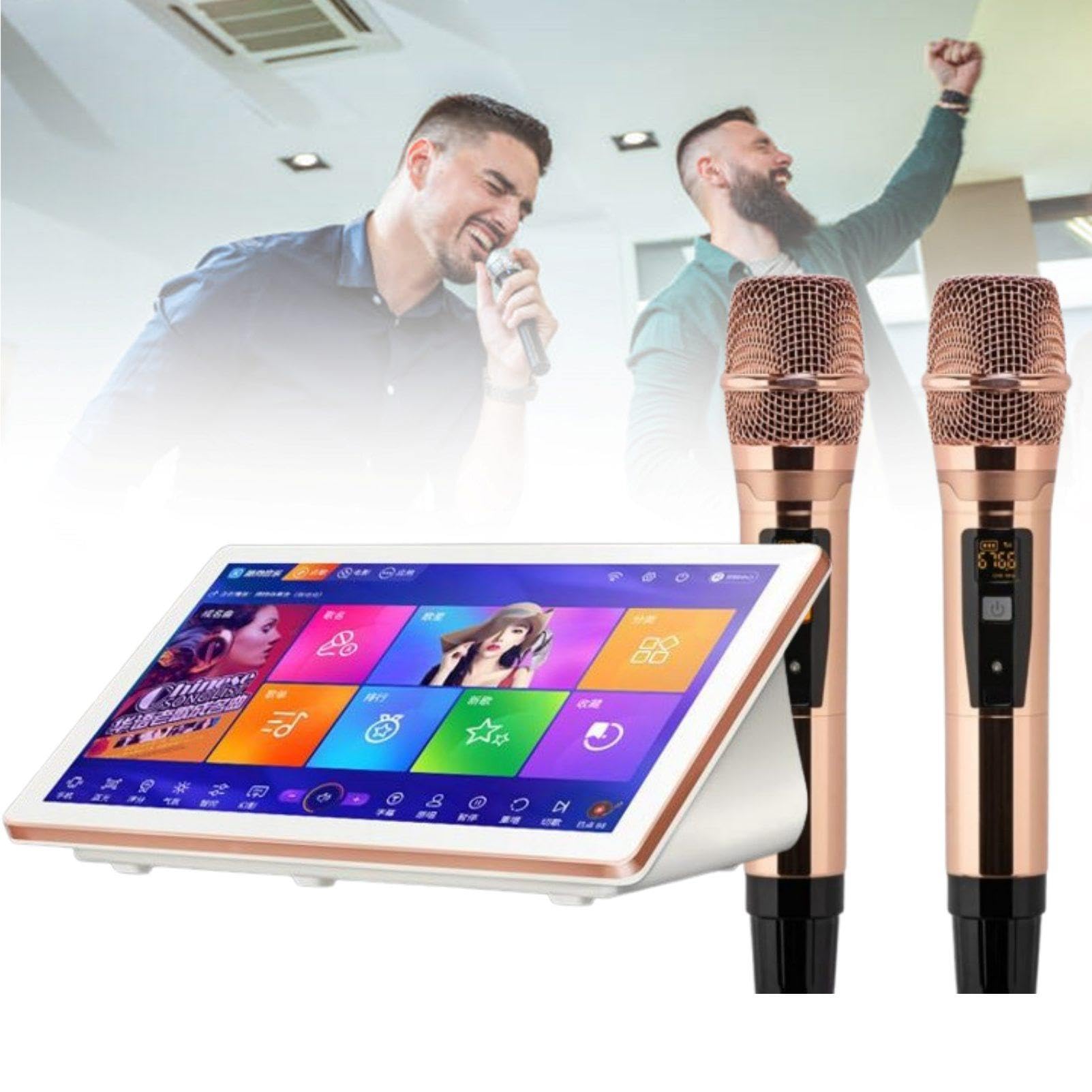 Macchina per karaoke con microfono wireless, punteggio in tempo reale e libreria cloud di YouTube per l'intrattenimento domestico