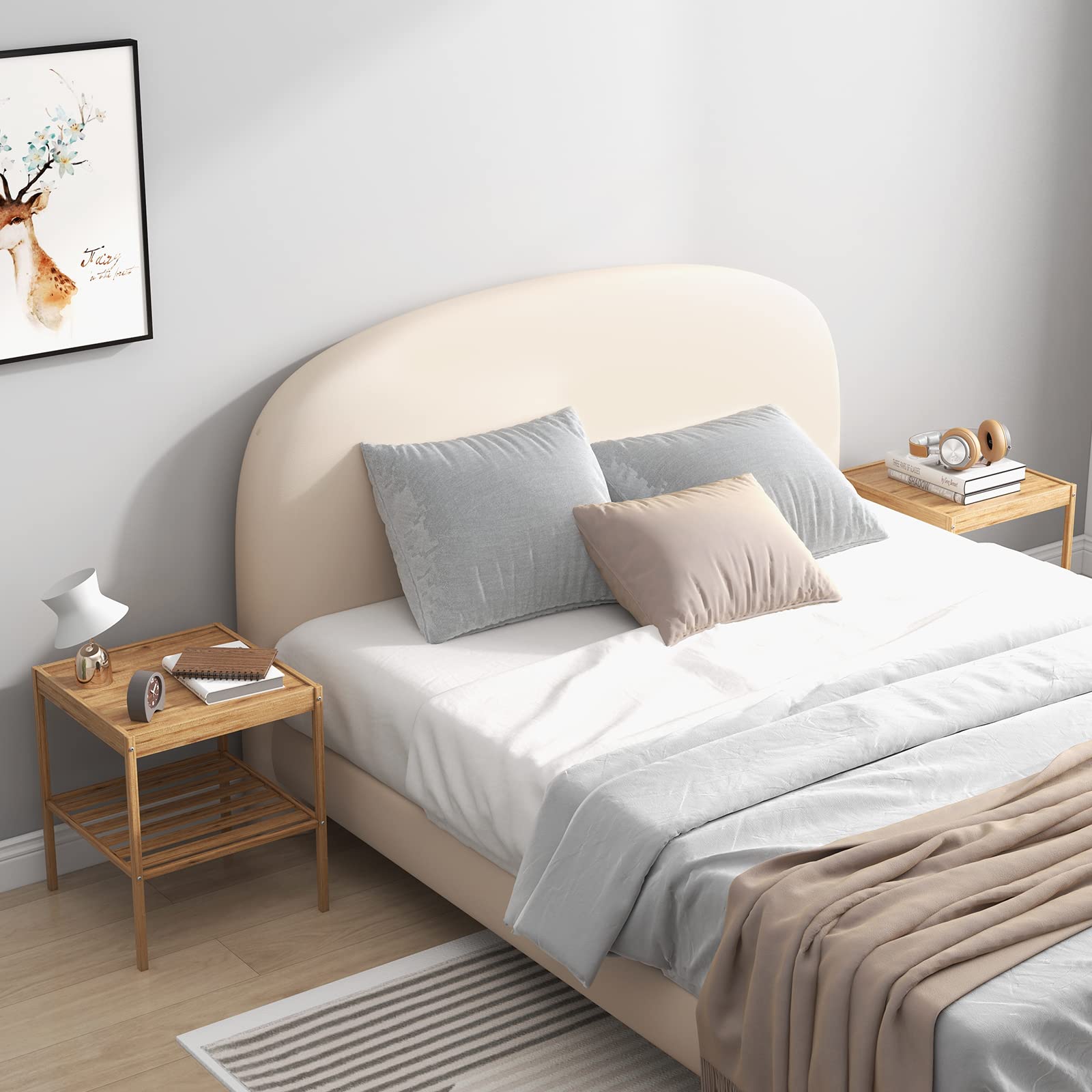 GYMAX Set di 2 Comodini in Bambù, Comodino a 2 Ripiani Portaoggetti, Set di 2 Tavolini Moderno da Soggiorno Camera da Letto, 40 x 40 x 45 cm, Naturale