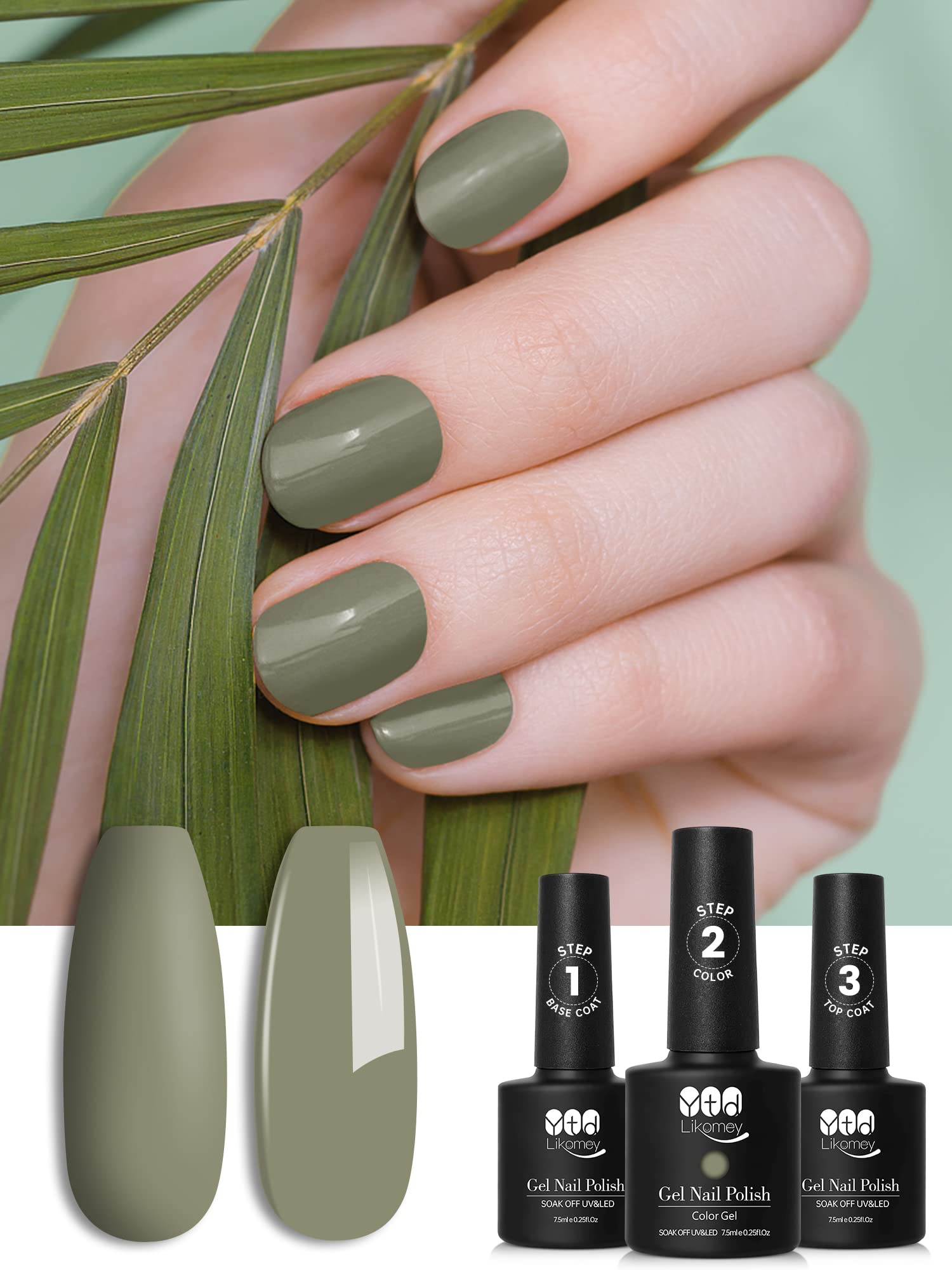 Amazon.com: YTD Likome Gel Nail Polish 3 Step All-in-One Set,Sage Green  with Base and Top Coat UV Nail Gel Polish Manicure Kit,3 Pcs 7.5ml : Beauty  & Personal Care