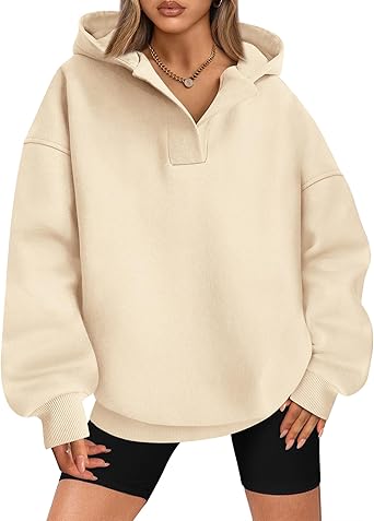 BTFBM Women's Oversized Hoodies Casual Fleece Long Sleeve V Neck Sweatshirts 2025 Trendy Fall Outfits Winter Clothes