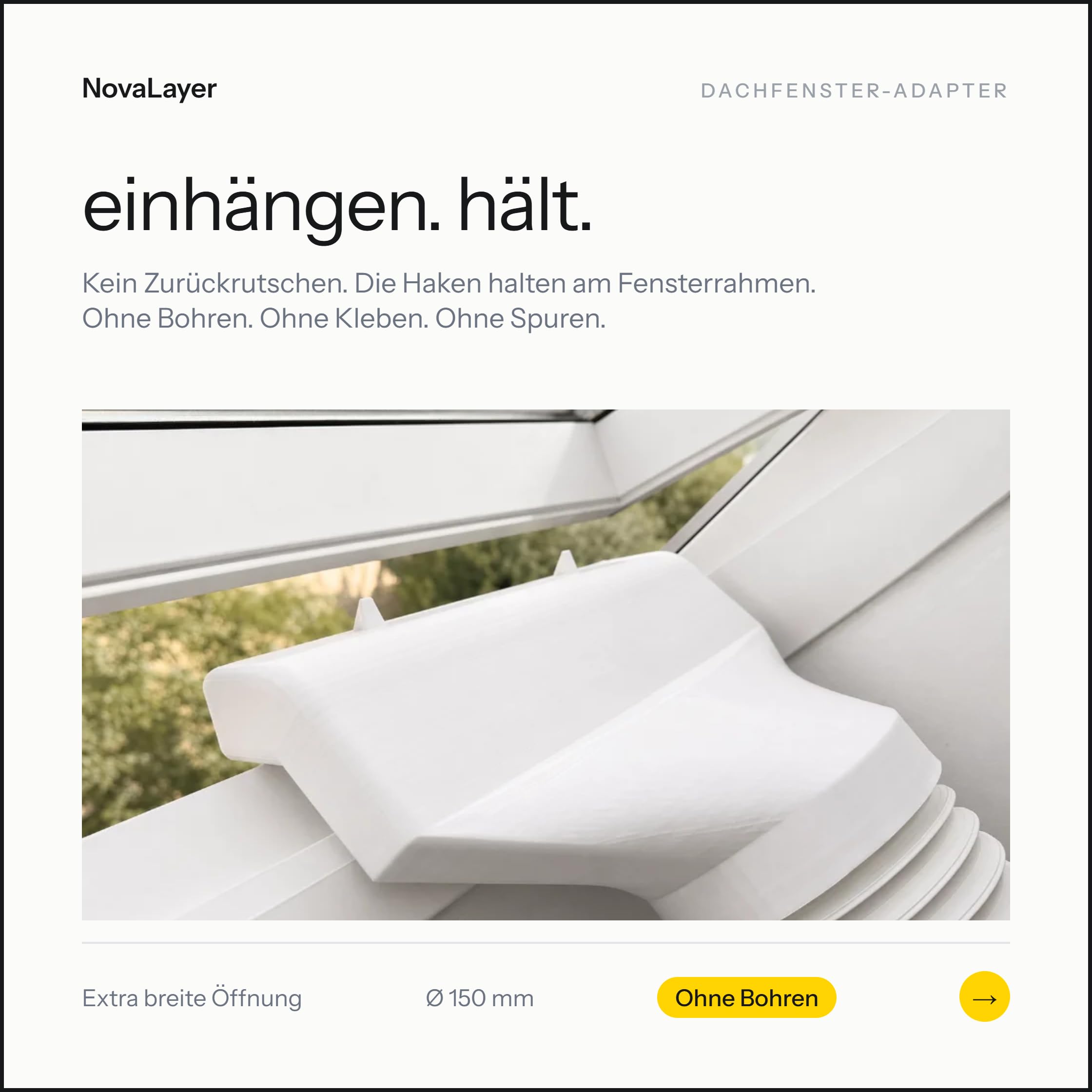Fenster Adapter Klima Abluft extra breit und flach – Reduzierstück Ø150mm auf schmale Öffnung 35×4,5cm – Passend für mobile Klimaanlagen – 3D-Druck – Made in Austria
