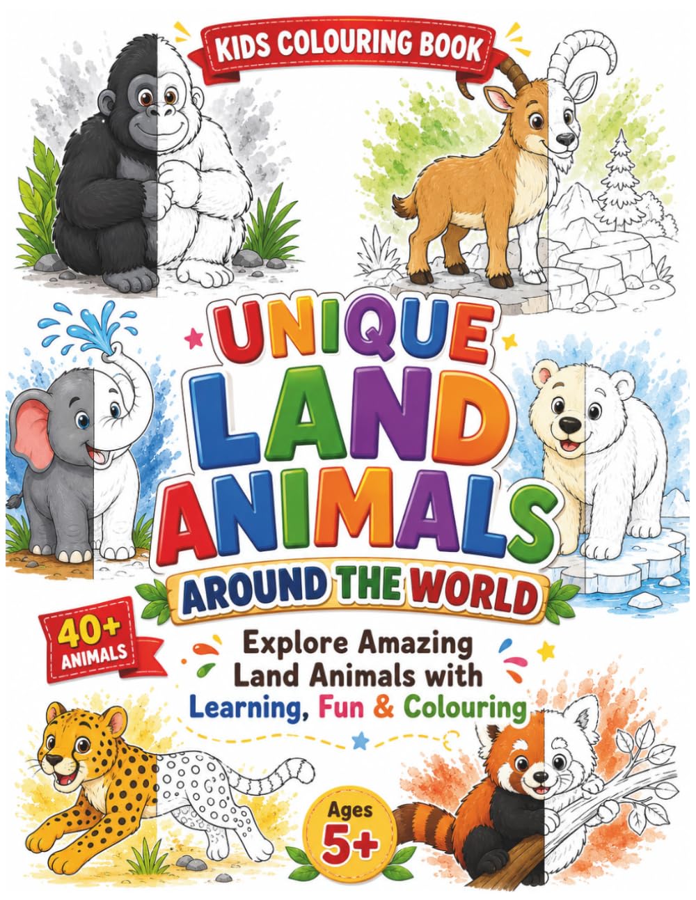 Unique Land Animals Around the World | Kids Colouring Book: Explore Amazing Land Animals with Learning, Fun & Colouring