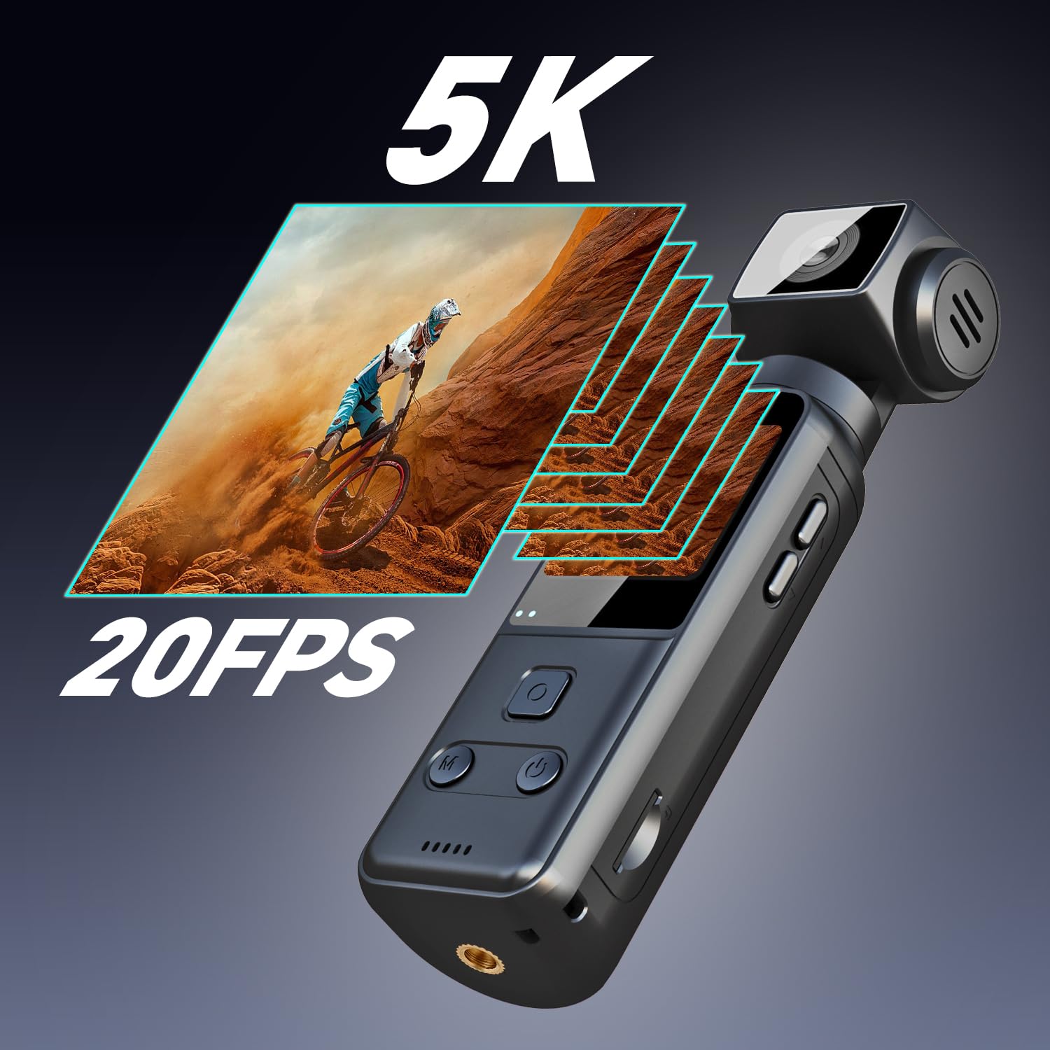 5K Body CAM Camara Corporal, Mini Action CAM Cámara Deportiva Accion con Lente Giratoria de 270° para Vlog POV, Videocamara Acuatica Sumergible con Micrófono Externo, Tarjeta TF de 64 GB