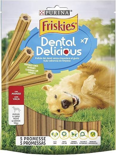Purina Friskies Dental Delicious Snack Cane Gusto Manzo, 6 Confezioni da 200...