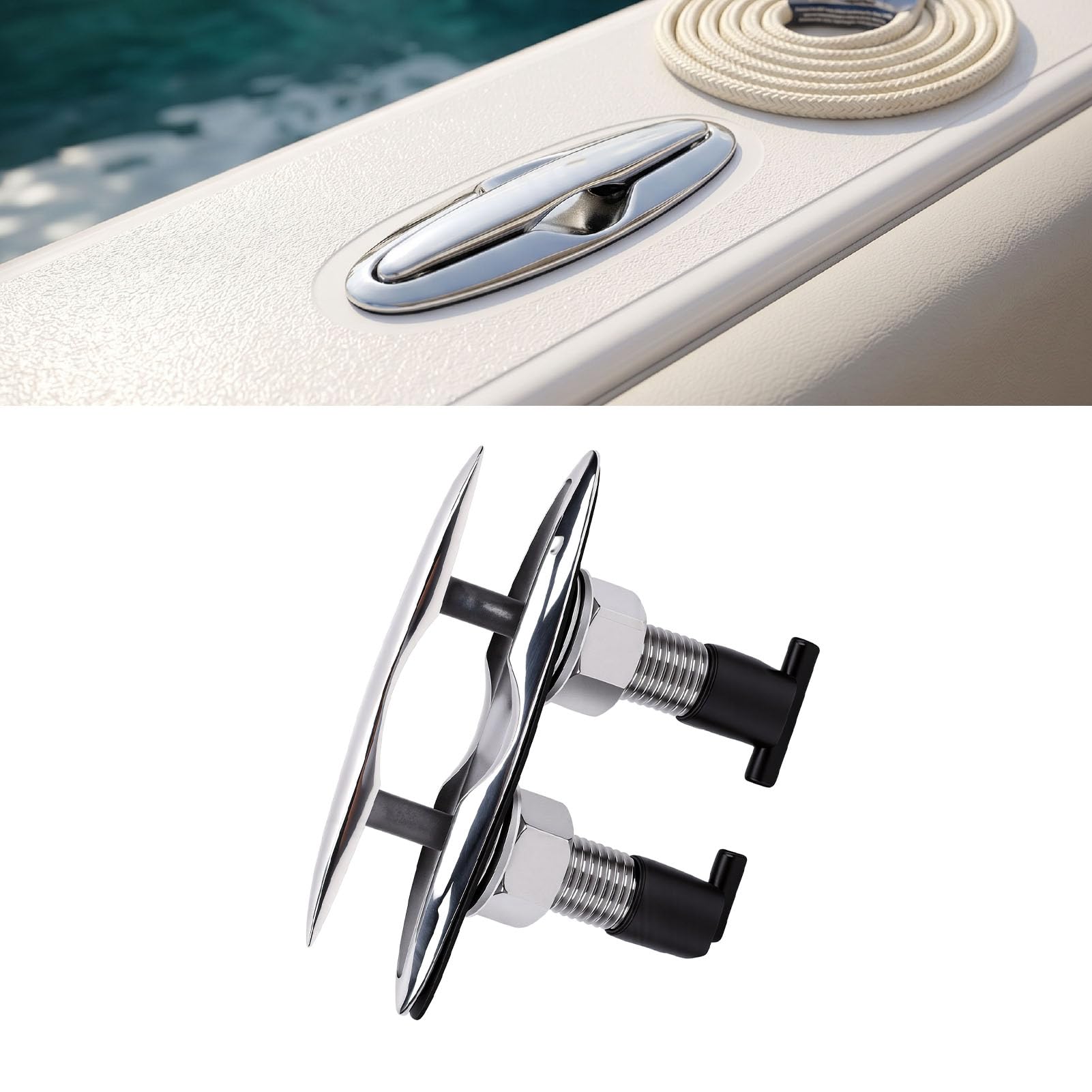 Luocute 6 Zoll Einziehbare Bootsdockklampe, Pop-Up-Klampe aus Edelstahl 316 mit Bündiger Montage, Trägerplatte und Sicherungsmuttern für Yacht-Frachtschiff-Schnellboot