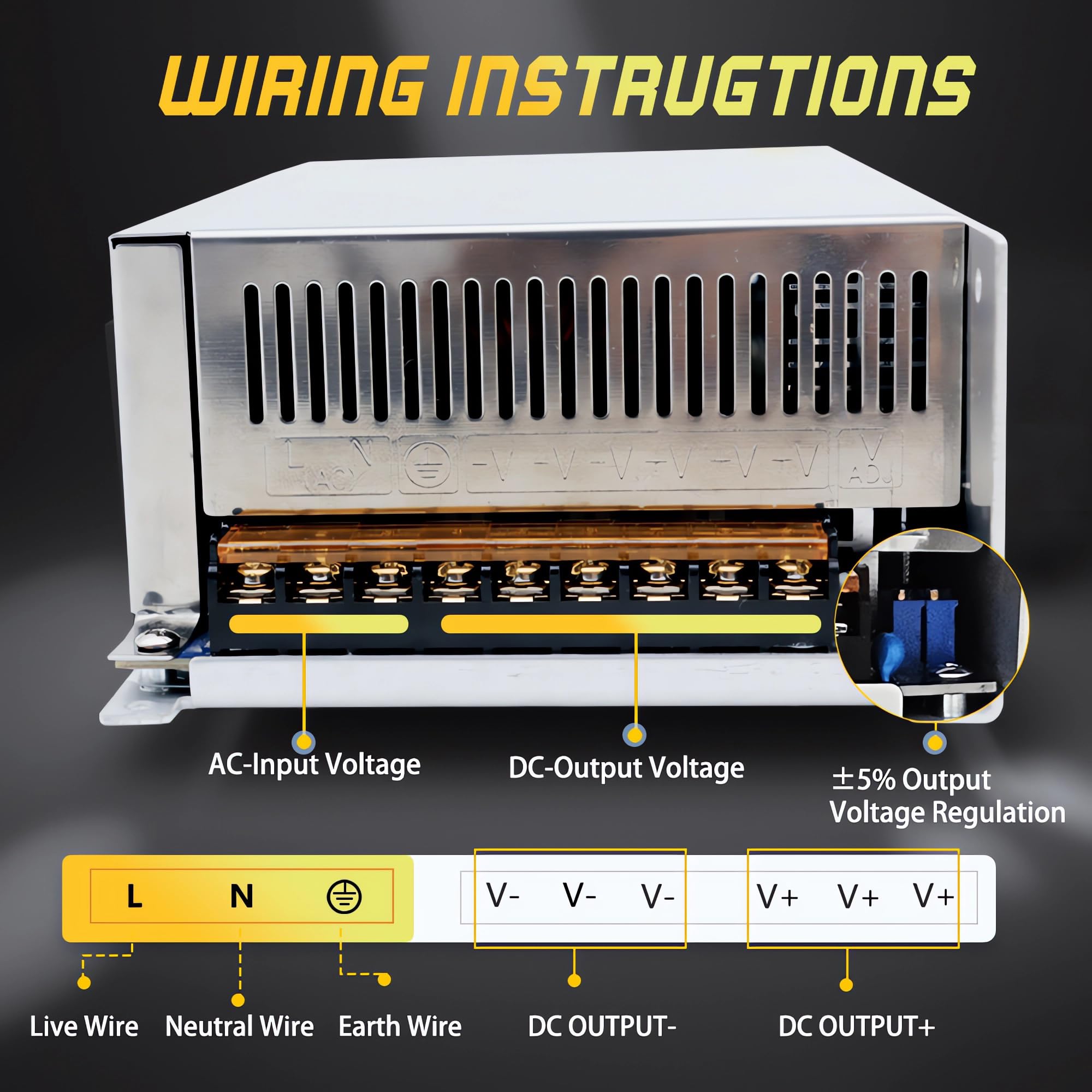 Konwerter AC na DC 110 V na 12 V 83 A 1000 W, AC 110 V 220 V na DC 12 V uniwersalny zasilacz przełączający regulowany transformator SMPS adapter AC na DC do LED, CCTV, RV (DC12V-83A-1000A)