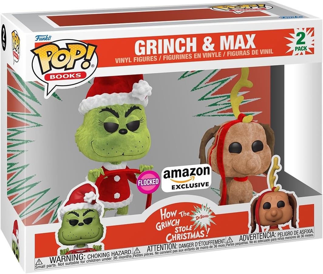 Pop! Books: How The Grinch Stole Christmas - Grinch with Max, 2-Pack (Flocked), Amazon Exclusive