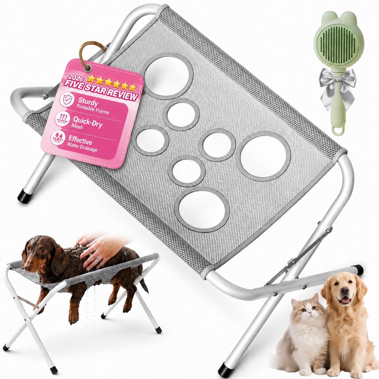 Pet Grooming Hammock Stand With Stable Stainless Steel Frame & Quick-Dry Mesh, Dog Bath Hammock For Cats And Small Dogs Up To 20 Kg, For Nail Trimming, Paw Cleaning And Bathing (#02)