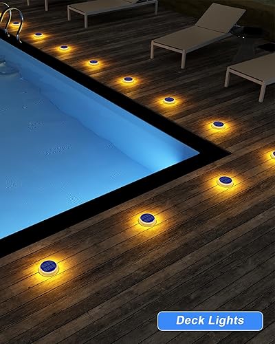 Miniatura 2 de DetarZinLED  Luces solares para escalones al aire libre resistentes al agua, paquete de 4 luces planas de color blanco cálido alimentadas por