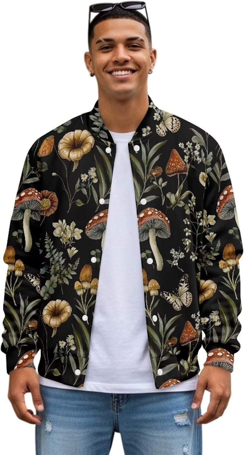 Men's Bomber Jacket Lightweight Casual Button Spring Fall Golf Coat with Pockets for Cricket Volleyball Sport Game
