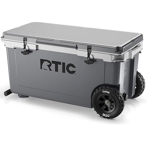 RTIC 72 Quart Ultra-Light Wheeled Cooler Hard Insulated Portable Ice Chest Box for Beach, Drink, Beverage, Camping, Picnic, Fishing, Boat, Barbecue, 30% Lighter Than Rotomolded Coolers